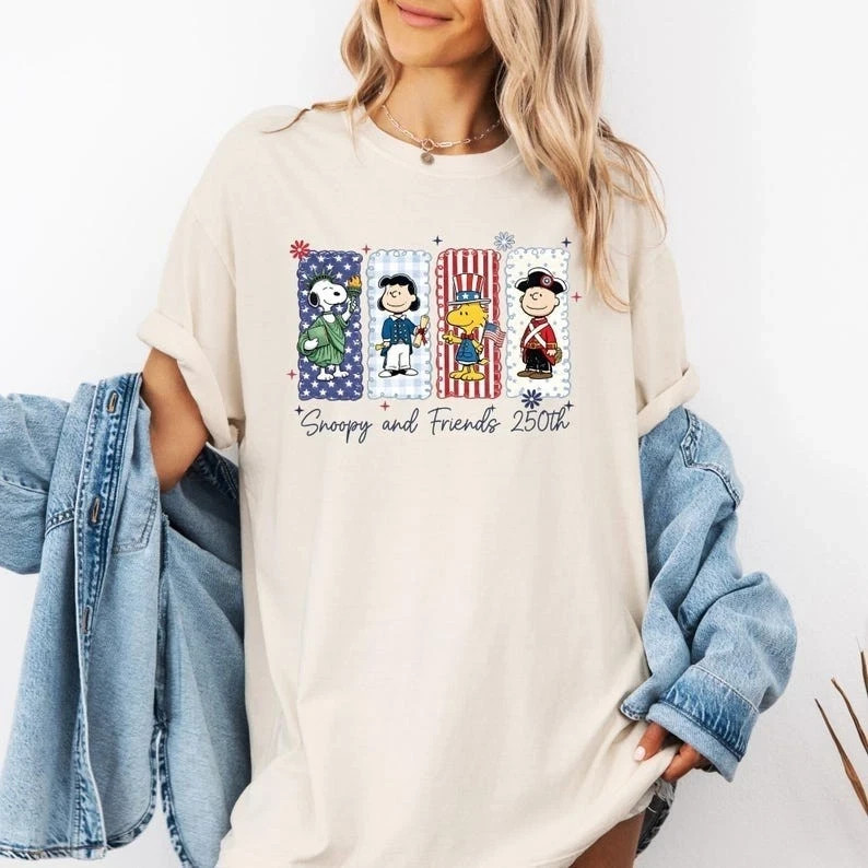 Snoopy Friends 250th USA Independence Anniversary Patriotic T-shirt Unisex Tee