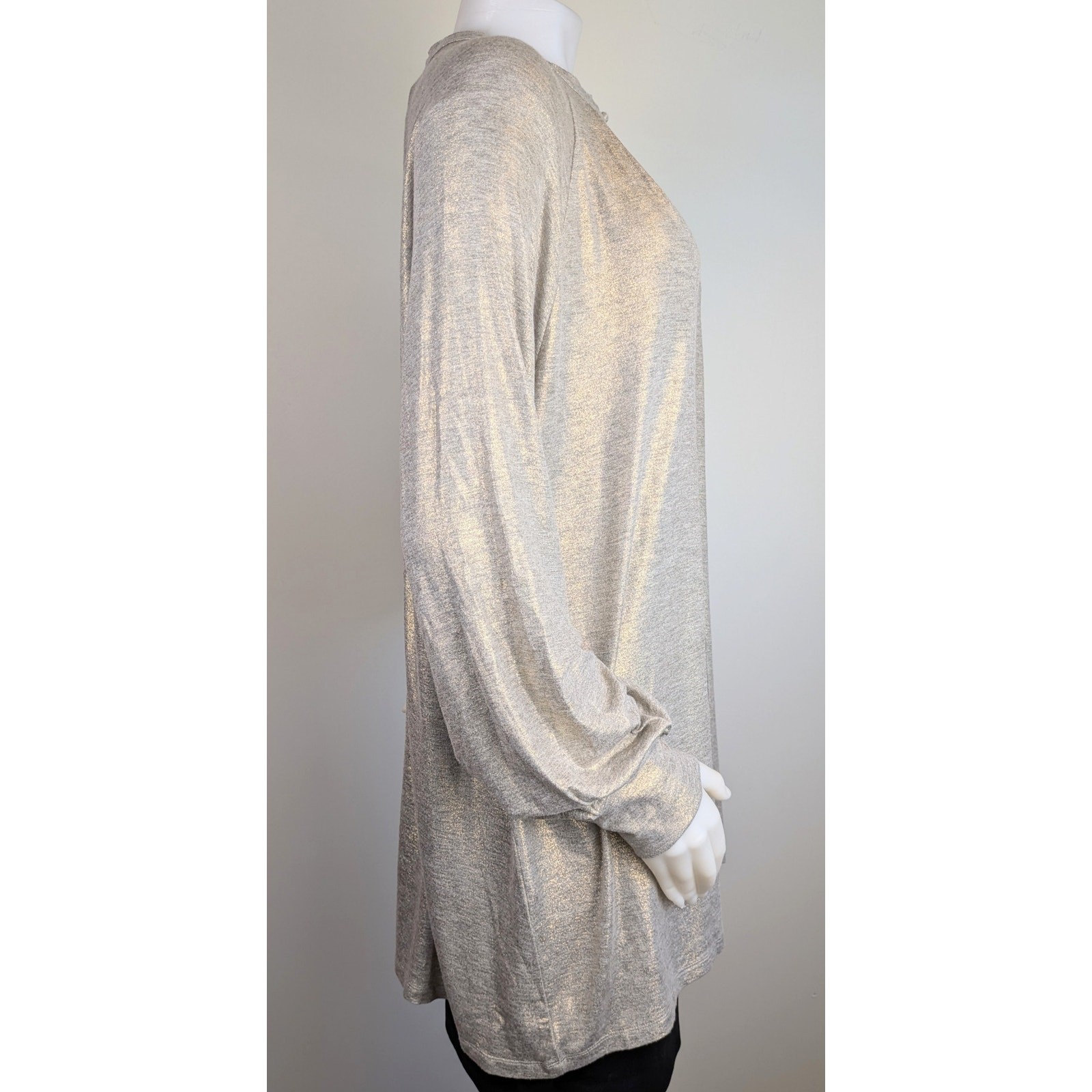 Melissa McCarthy Seven7 Tunic Top 1x Champagne Taupe Shimmer Long Sleeve Flowy