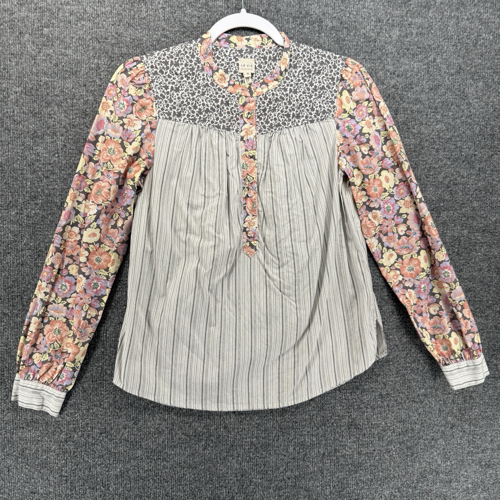 La Vie Rebecca Taylor Top Women XS Patchwork Crew Neck Boho Cottagecore Peasant