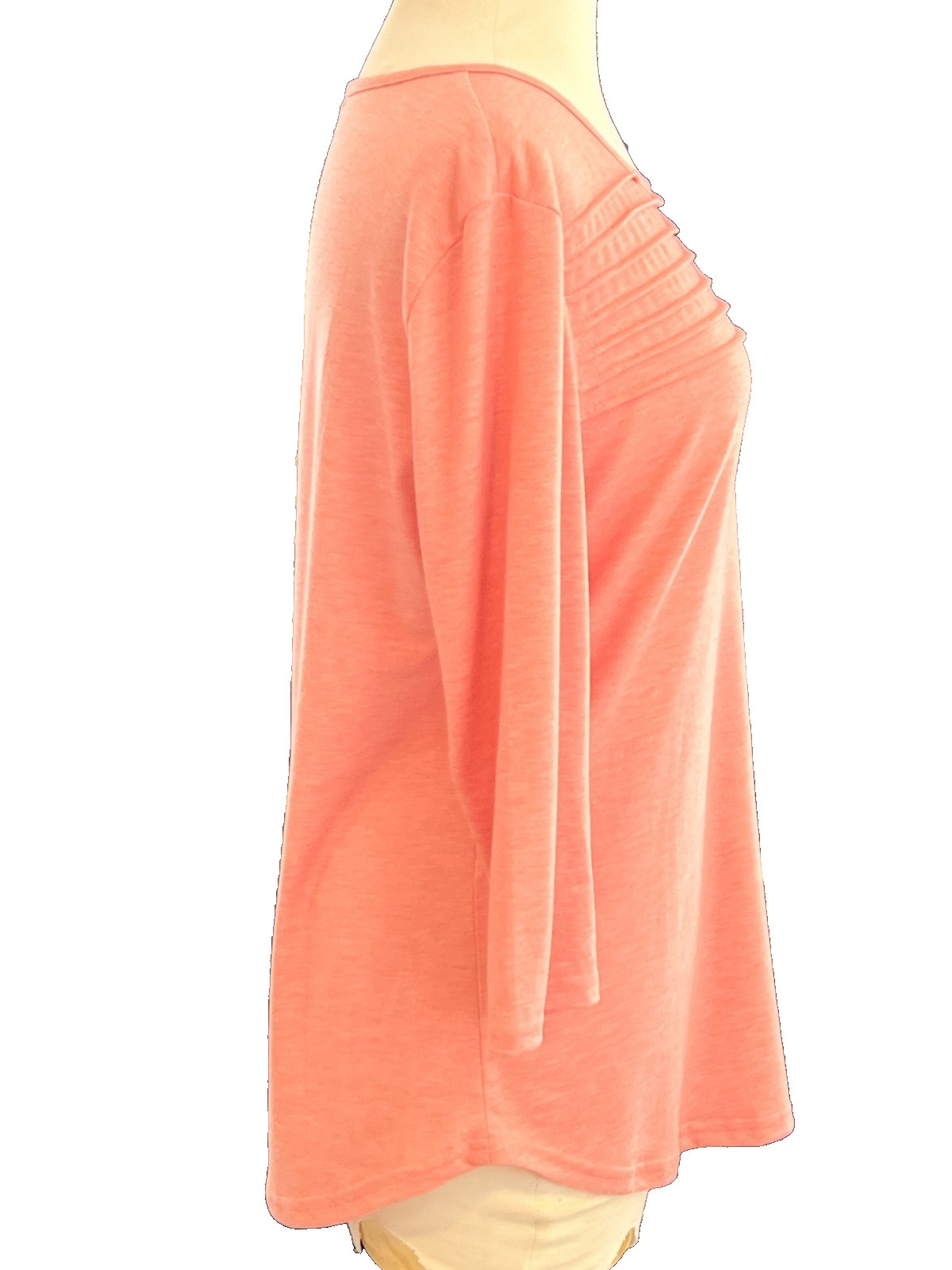 OFEEFAN Womens Coral Pink 3/4 Sleeve Ribbed Chest Pullover Tunic Top Medium