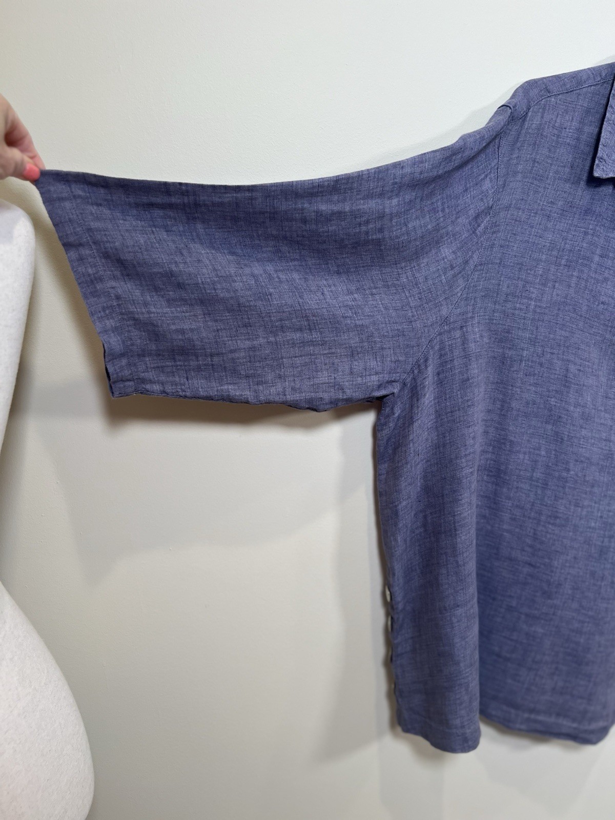 Tahari Womens 100% Linen Tunic Top 3X Blue Split Neck Popover Button Side Detail