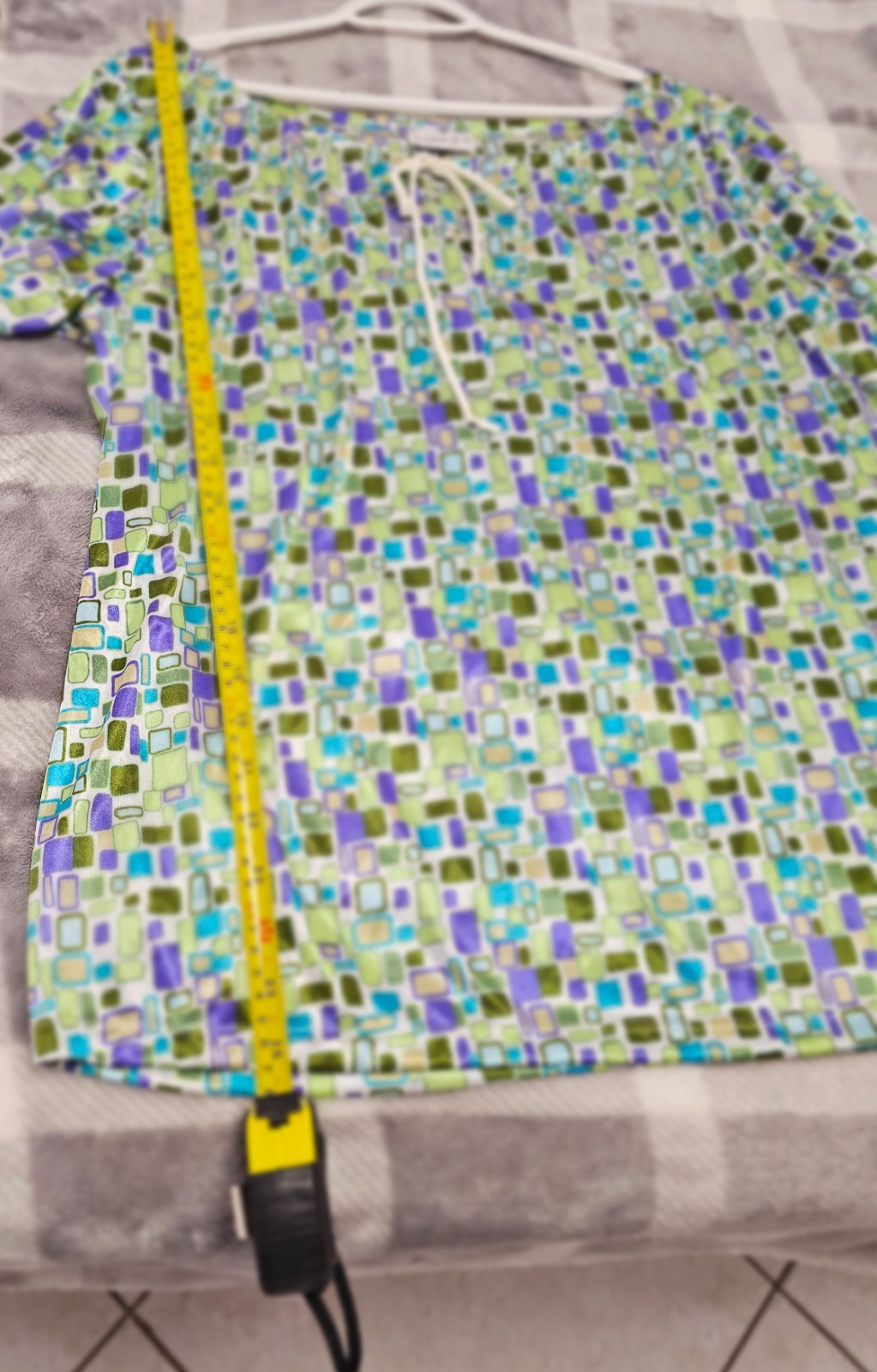 Ninety Woman Geometric Multicolored Drawstring Blouse 1X