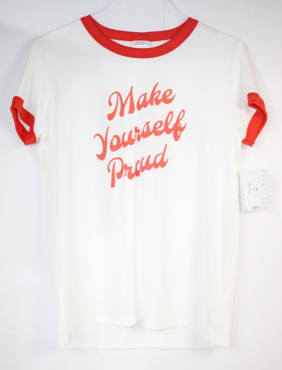 LuLaRoe LIV T Shirt Women’s Top Scoop Neck NWT Size Medium “Make Yourself Proud”