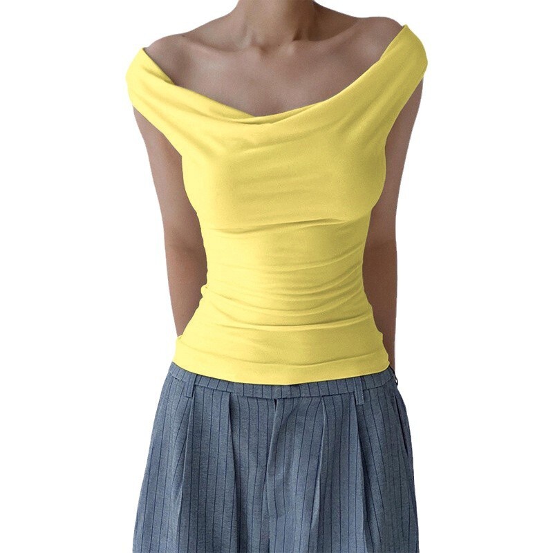 Women Sleeveless Soild Sexy Off Shoulder Slim Tee Summer Backless BowTie T-shirt