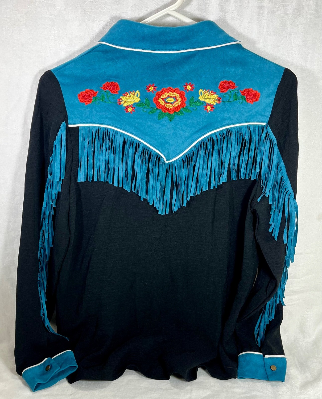 Women’s John Moon Texas Western Fringe Embroidered Roses Western Shirt S