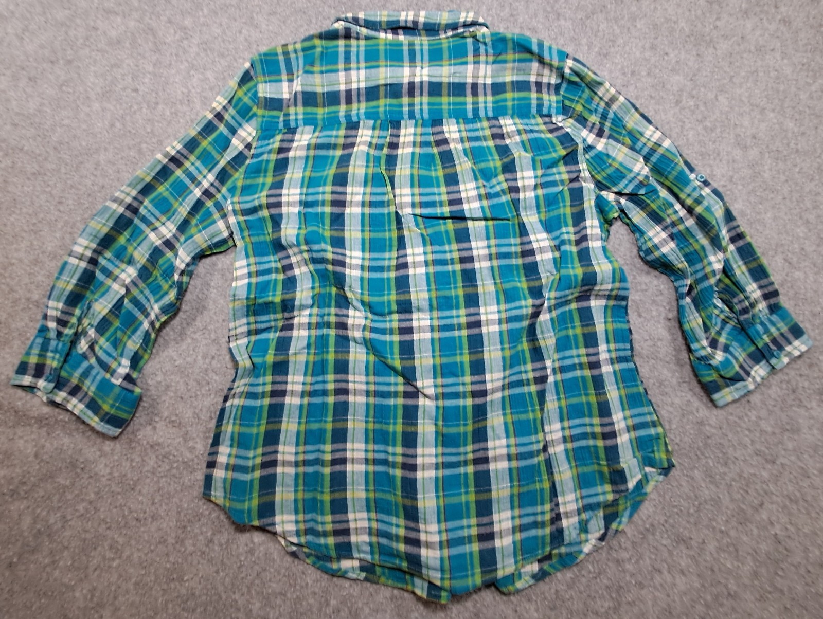 St Johns Bay Womens Blue Green Gauze Cotton Blouse Top Large LARGE L