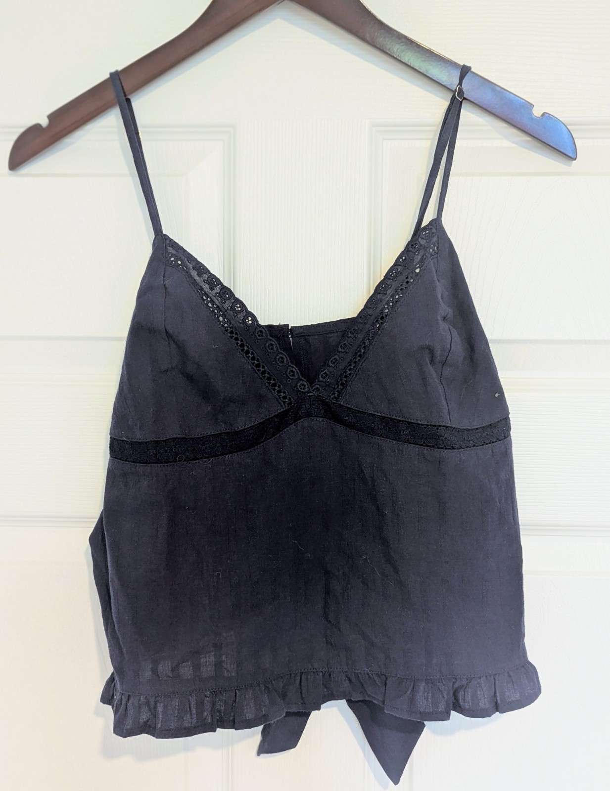 Your Favorite by PacSun Navy Blue Lace Trim Cami Tank Top Medium Ruffle Tie Back