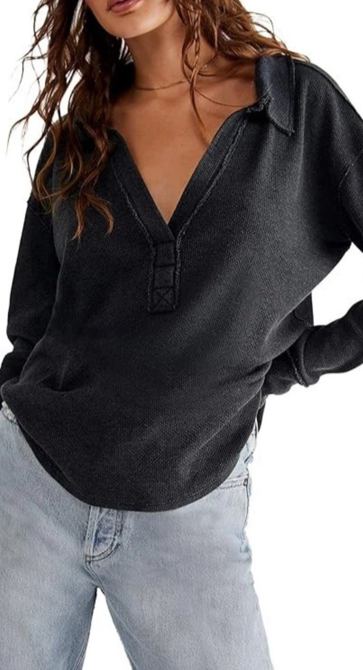We Free People Anakin Thermal Top Slouchy Boho Grunge Collared Oversized Small