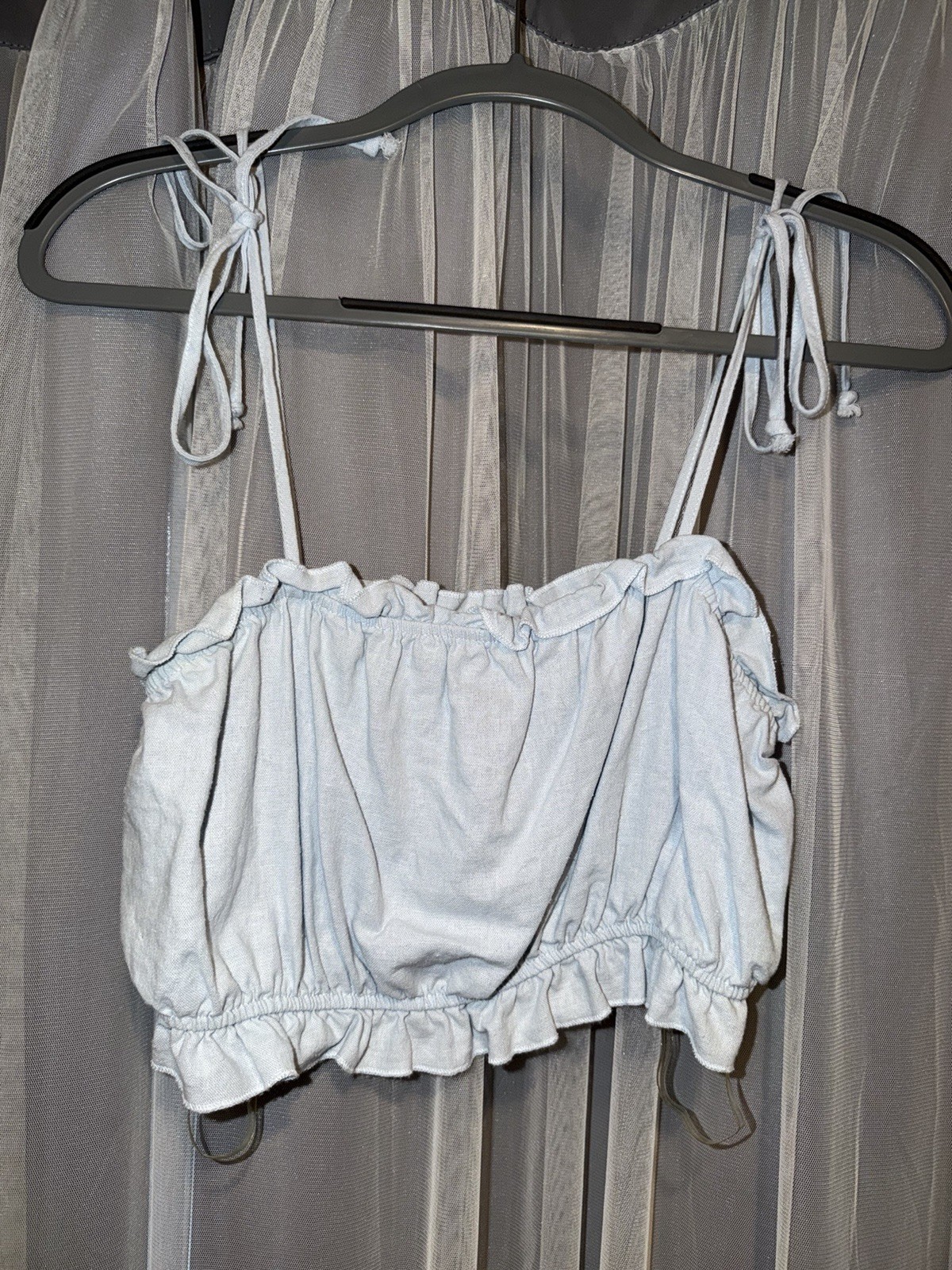 L.A. Hearts Light Blue Cotton Ruffle Tie Strap Cropped Camisole Top Women Size M