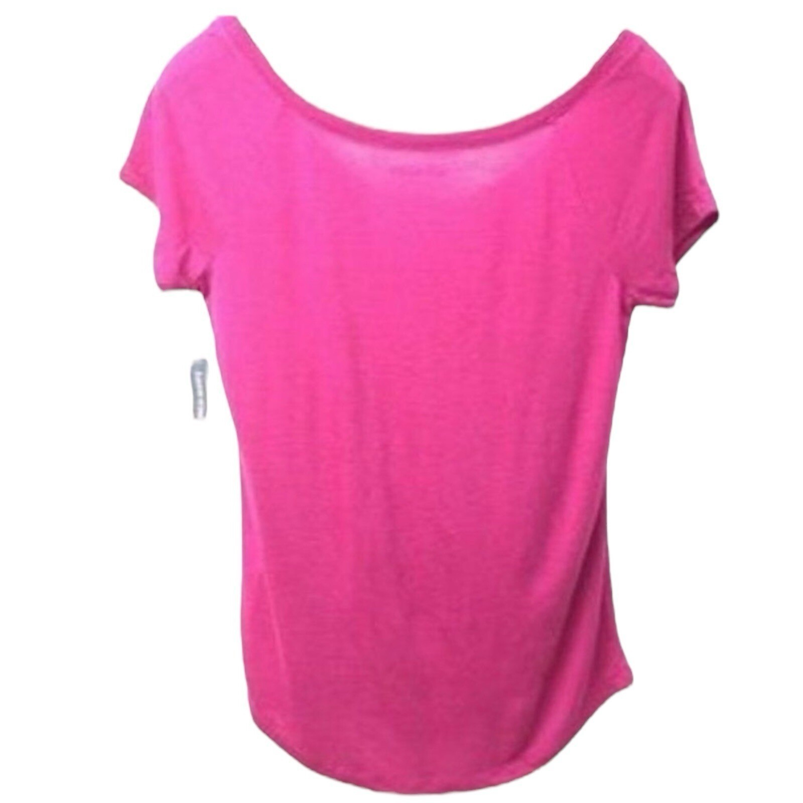Old Navy Fuchsia Pink Scoop Neck Tee Small Linen Blend Slub Short Sleeve New
