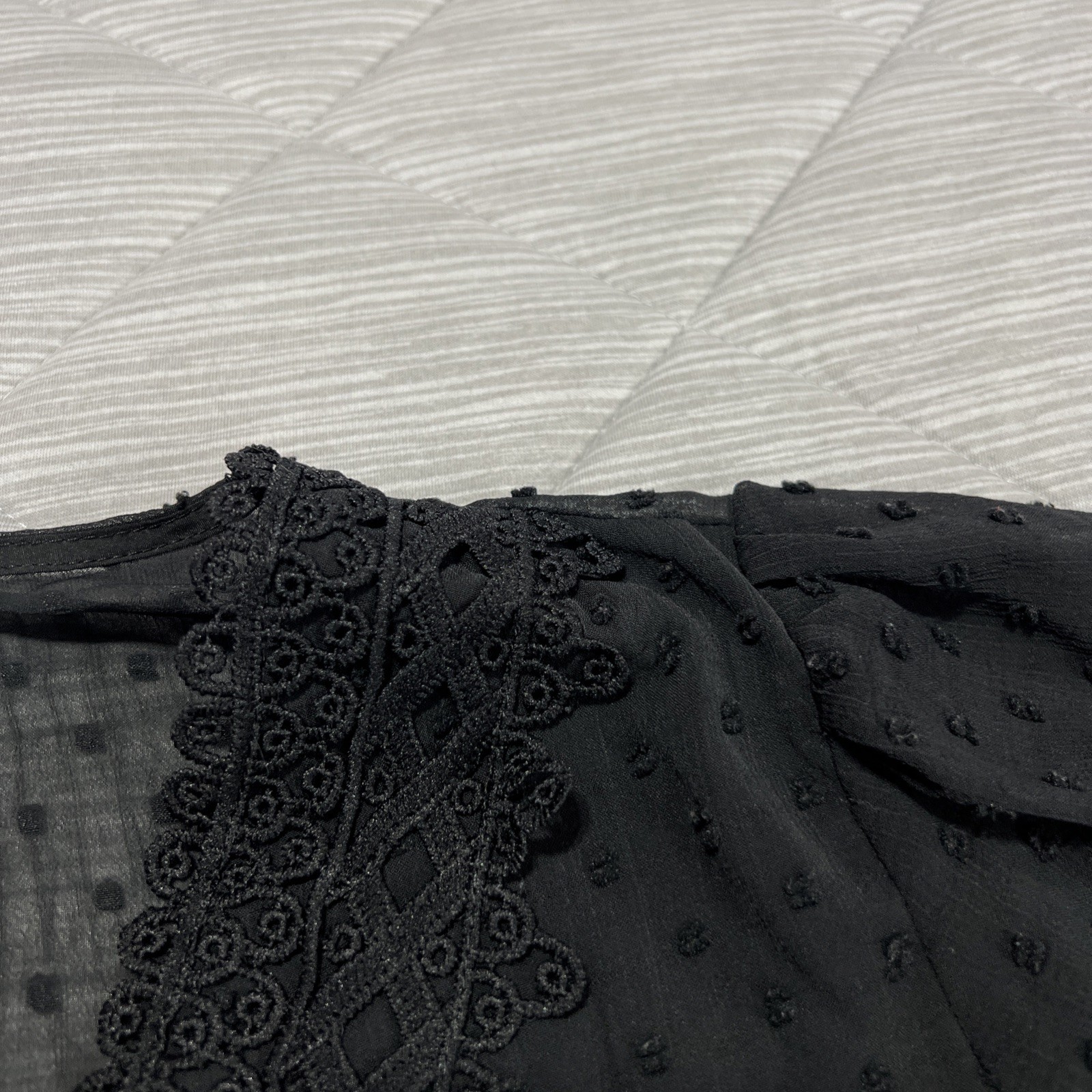 Miss Sparkling Top Shirt Womens Large Black Lace Back Sheer V-Neck Textured