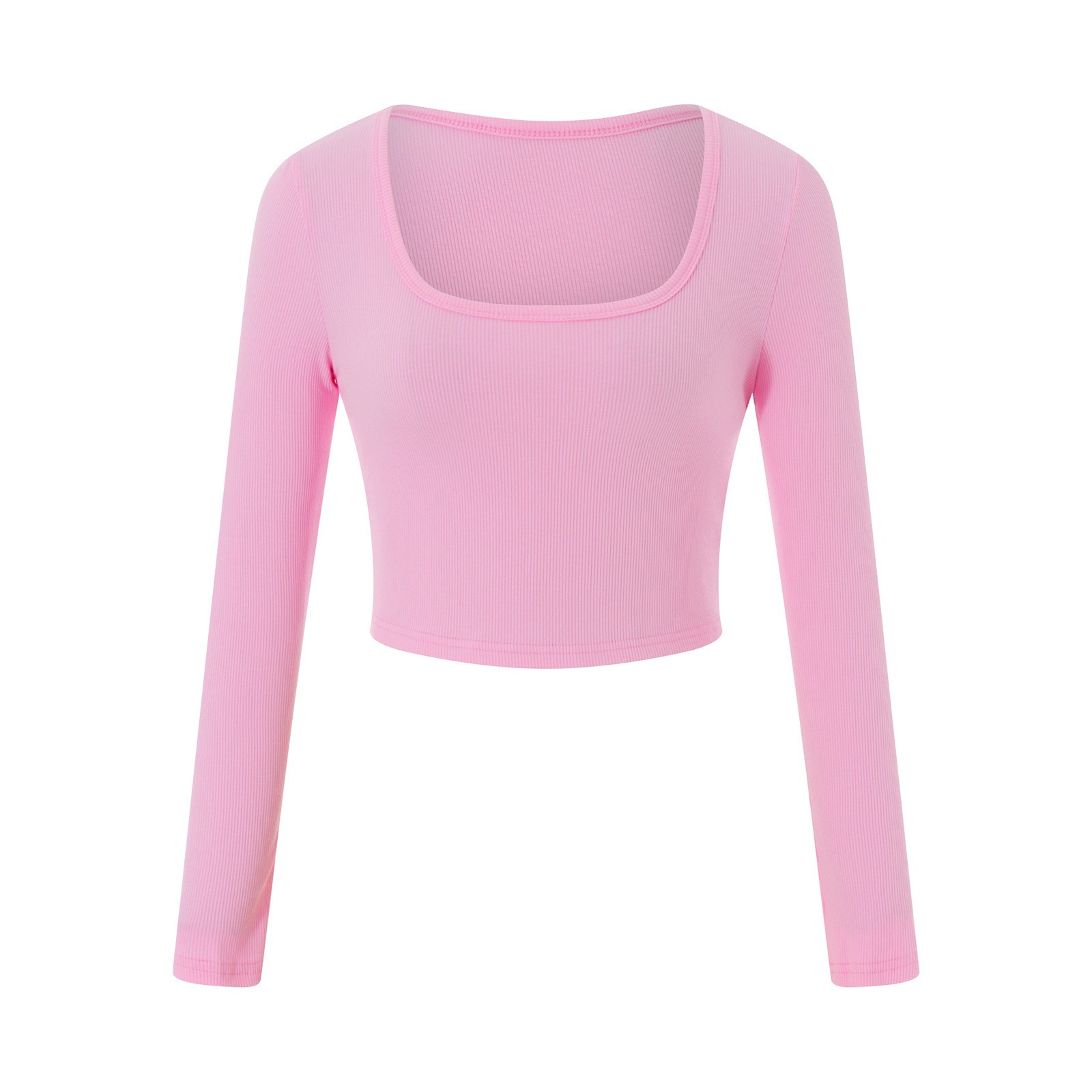 Big round neck long sleeved thread ultra short slim fit and slimming effect