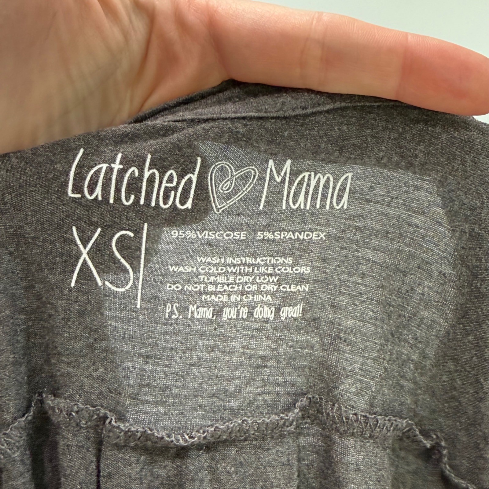 Latched Mama Nursing Top XS Charcoal Grey 3/4 Sleeve Lift Up Breastfeeding Shirt