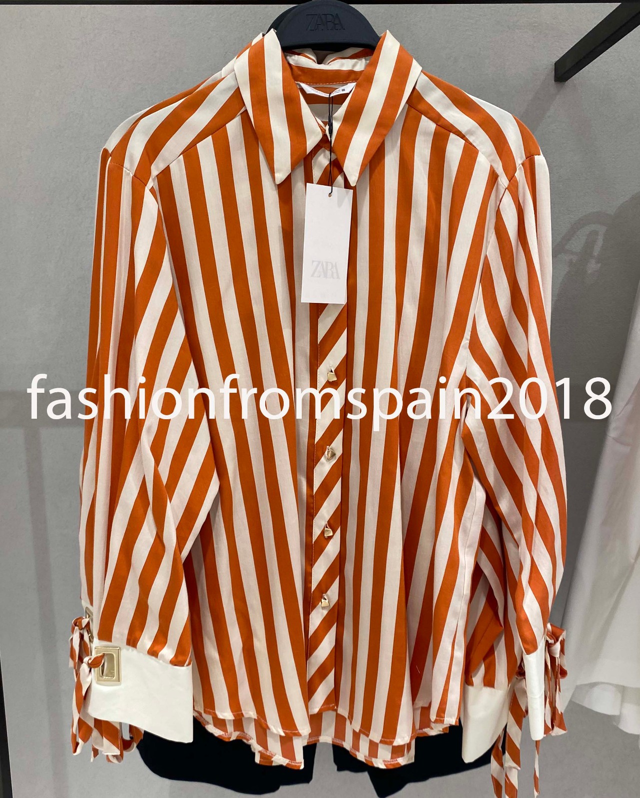 ZARA NEW WOMAN BOW TRIM STRIPED SHIRT WHITE ORANGE XS-XL 5029/256/048
