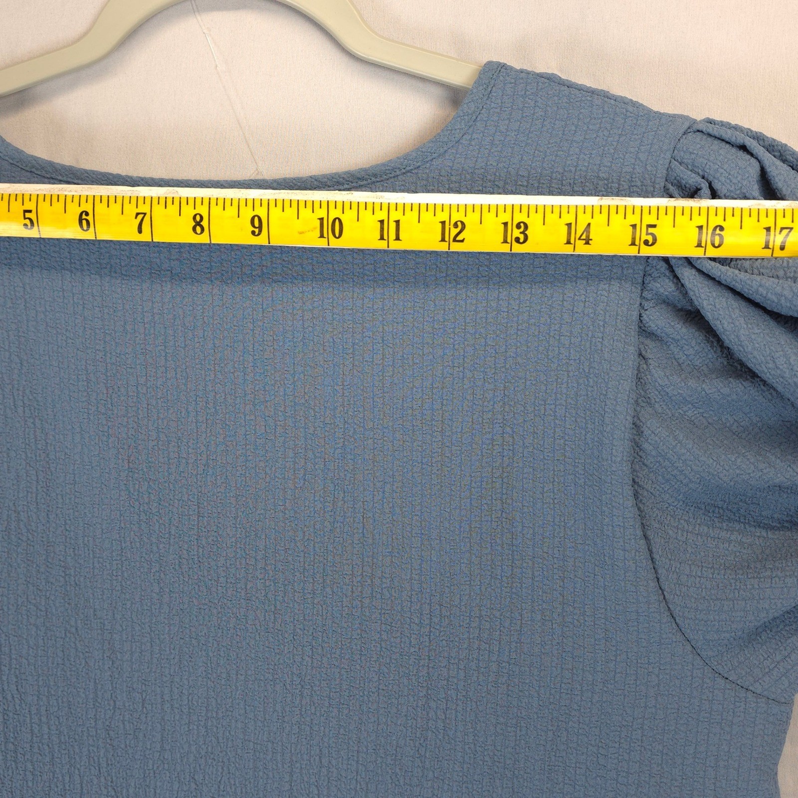 ZAC & RACHEL Blue Textured Puff Sleeve Tie Cuff Blouse Women L Workwear Chic
