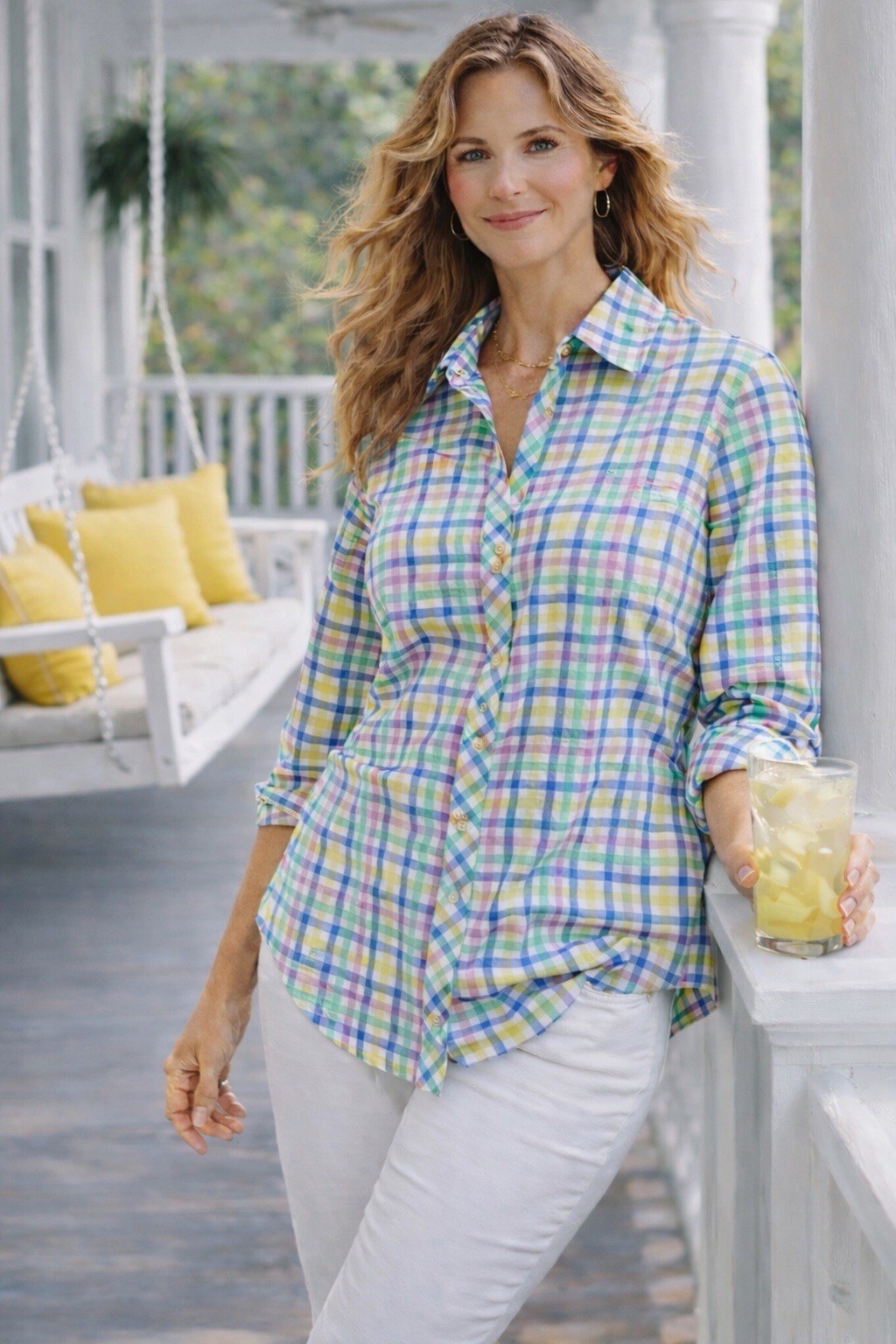 Talbots Top Size 3X Spring Plaid Easy Care Breathable Cotton Button Blouse