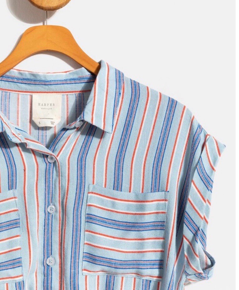 Harper Heritage Striped Button Up Top Blue Red White Size XL NWT $38 Francesca’s