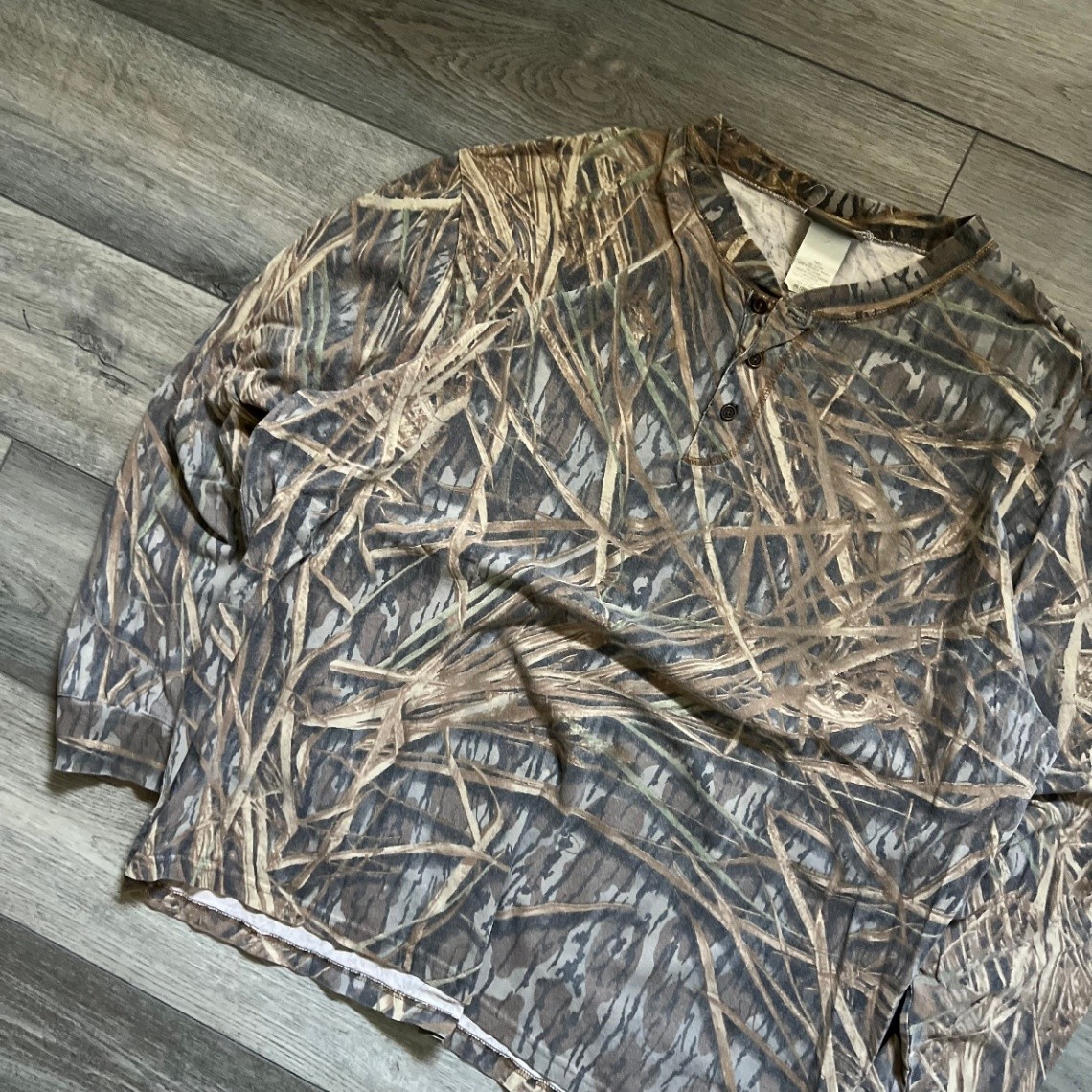 Vintage Jerzees Outdoors Long Sleeve Marsh Camo Hunting Shirt Cotton Men’s 2XL