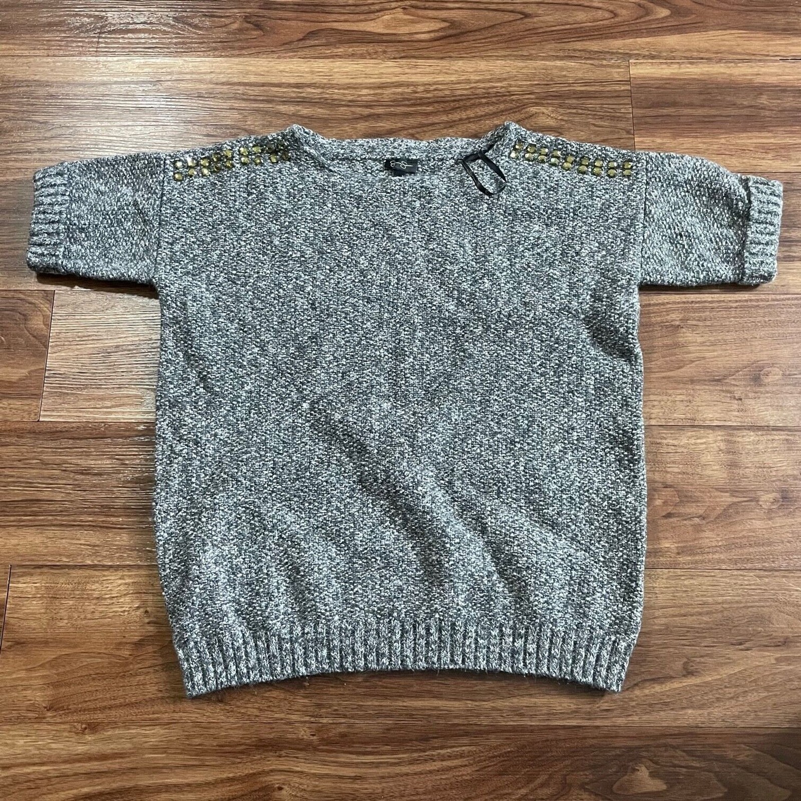 Jessica Simpson Sweater Gray Pullover Knit Pullover Short Sleeve Shirt Women’s M
