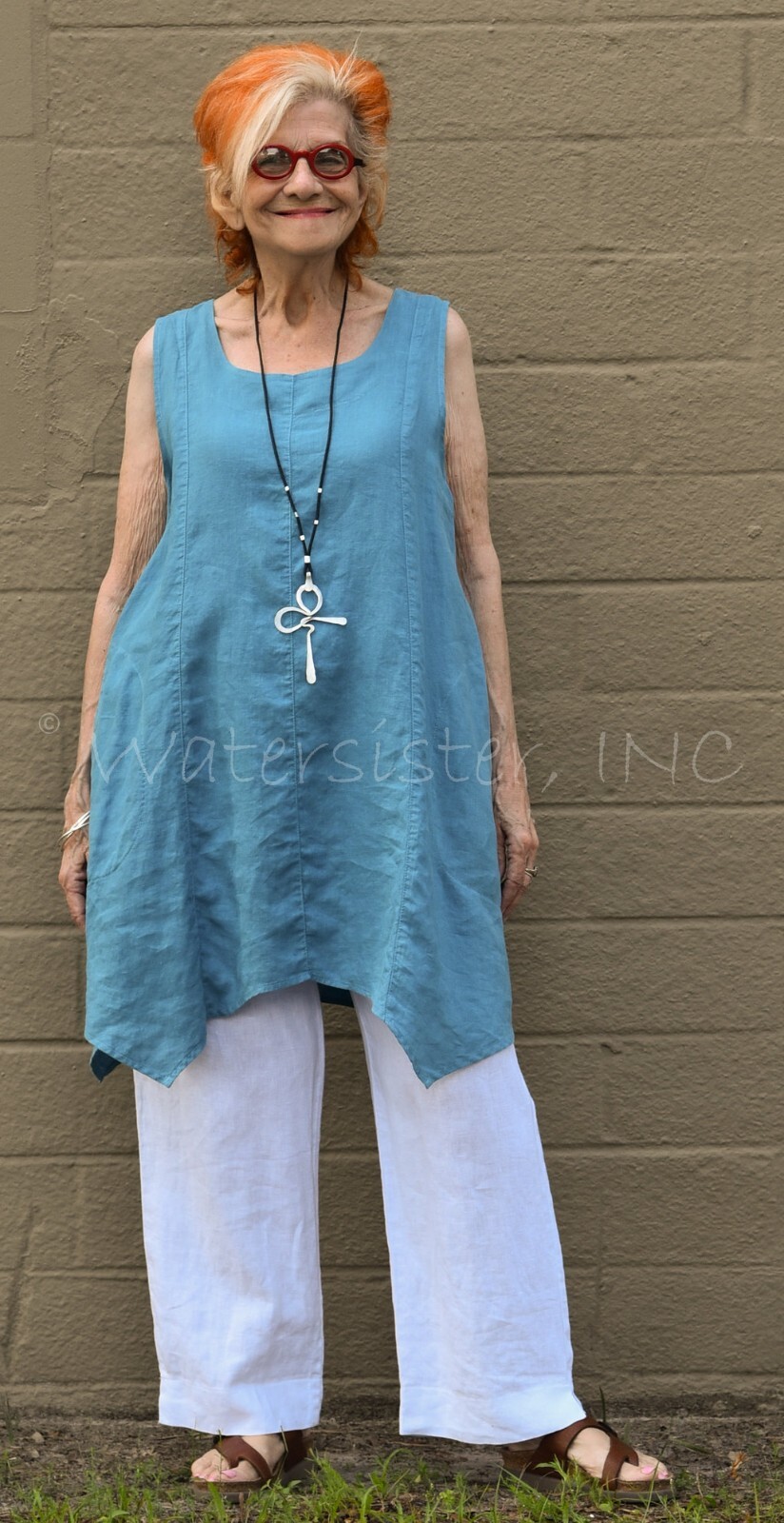 MOSAIC USA 2535 Linen W-HEM POCKET JUMPER TANK Long Tunic Top S M L XL COLORS