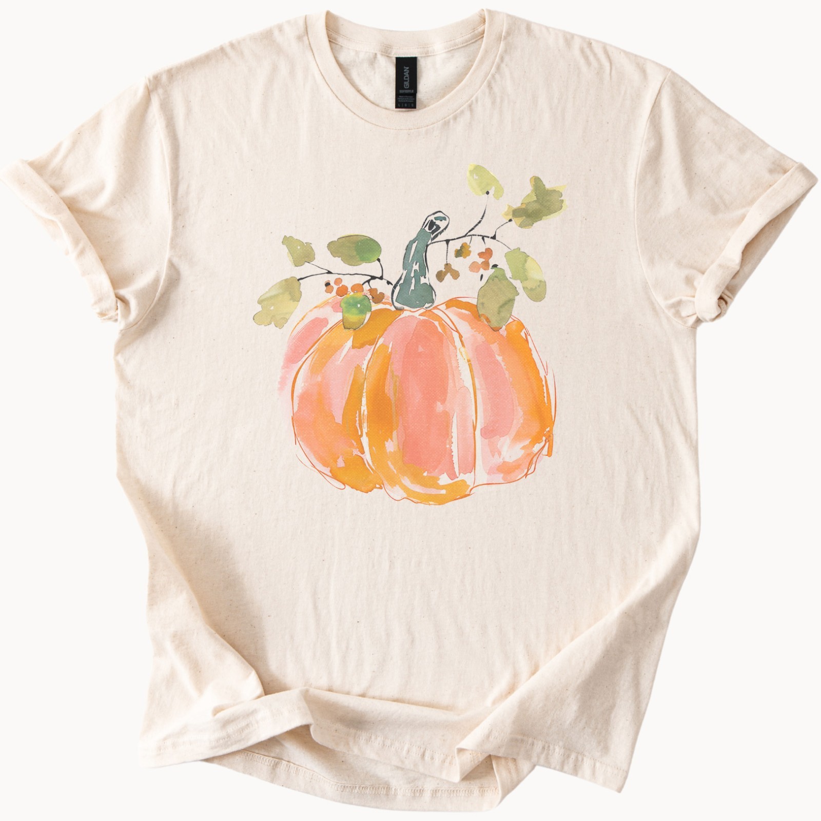 Autumn Pumpkin Watercolor Graphic Shirt Harvest Fall Floral Tee Shirt