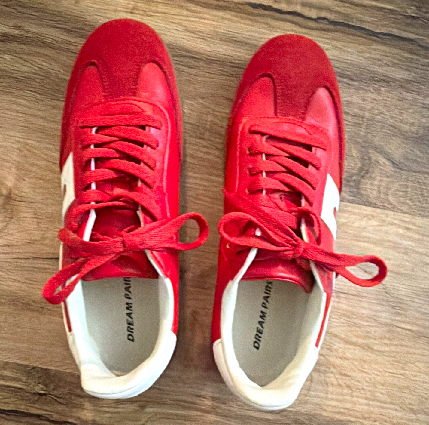 DREAM PAIRS Women’s Low Top Lace Up Red/White Colorblock Gum Sole Sneakers