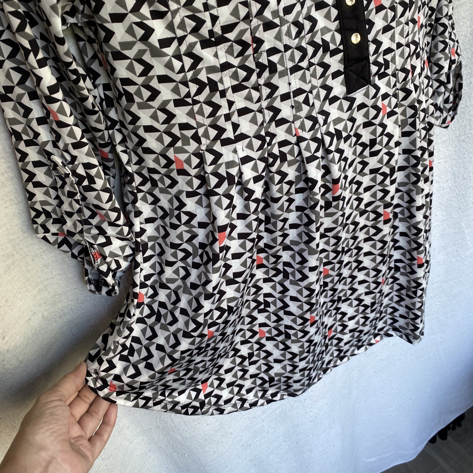Robert Louis Geometric Pattern Blouse 3/4 Sleeve Metal Buttons Small