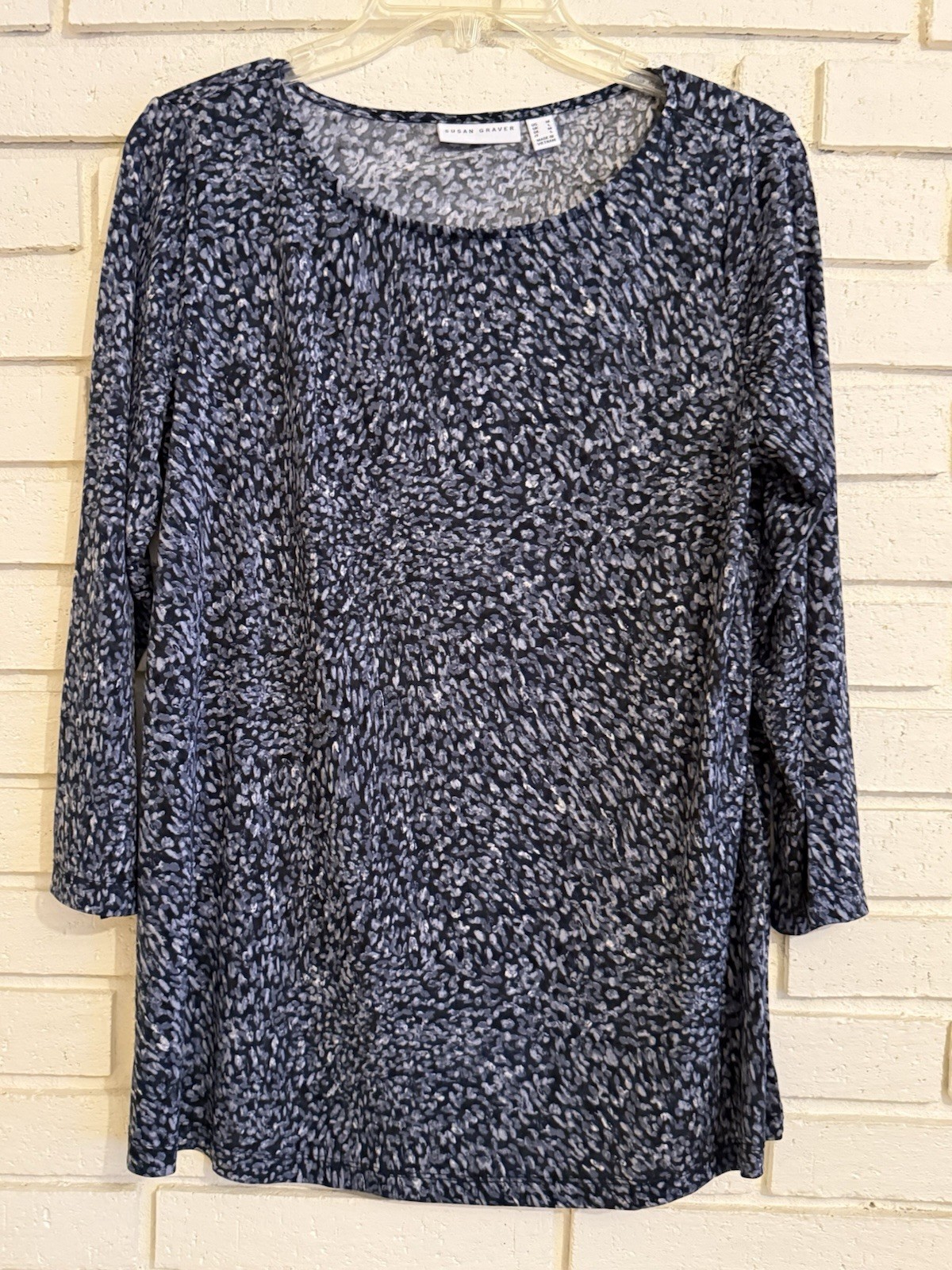 Susan Graver Size Medium Liquid Knit A-Line 3/4 Sleeve Top Multicolor Print