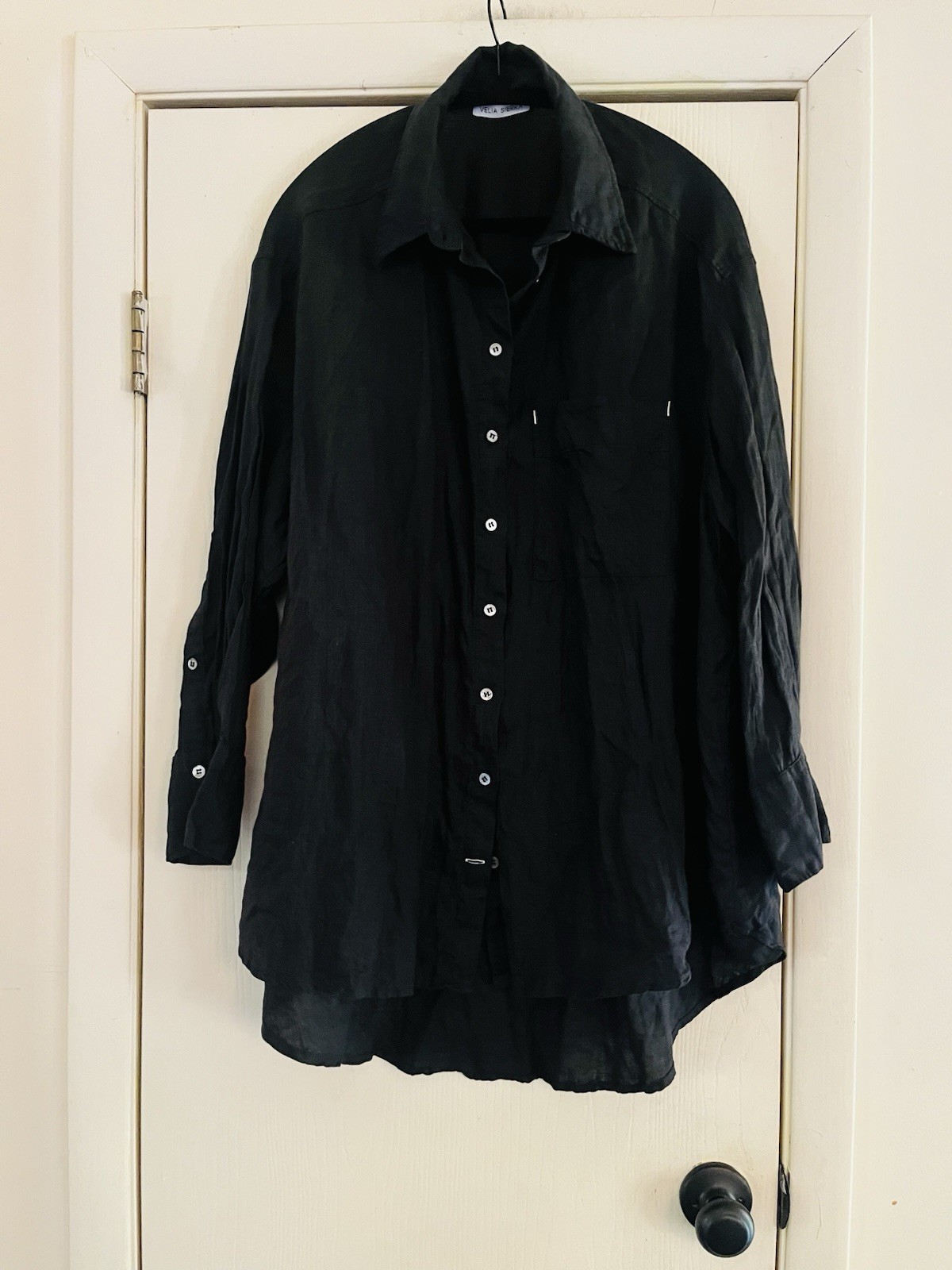 Womans Velia Sierra Lagenlook 100% Linen Artist Smock Button Front Tunic L
