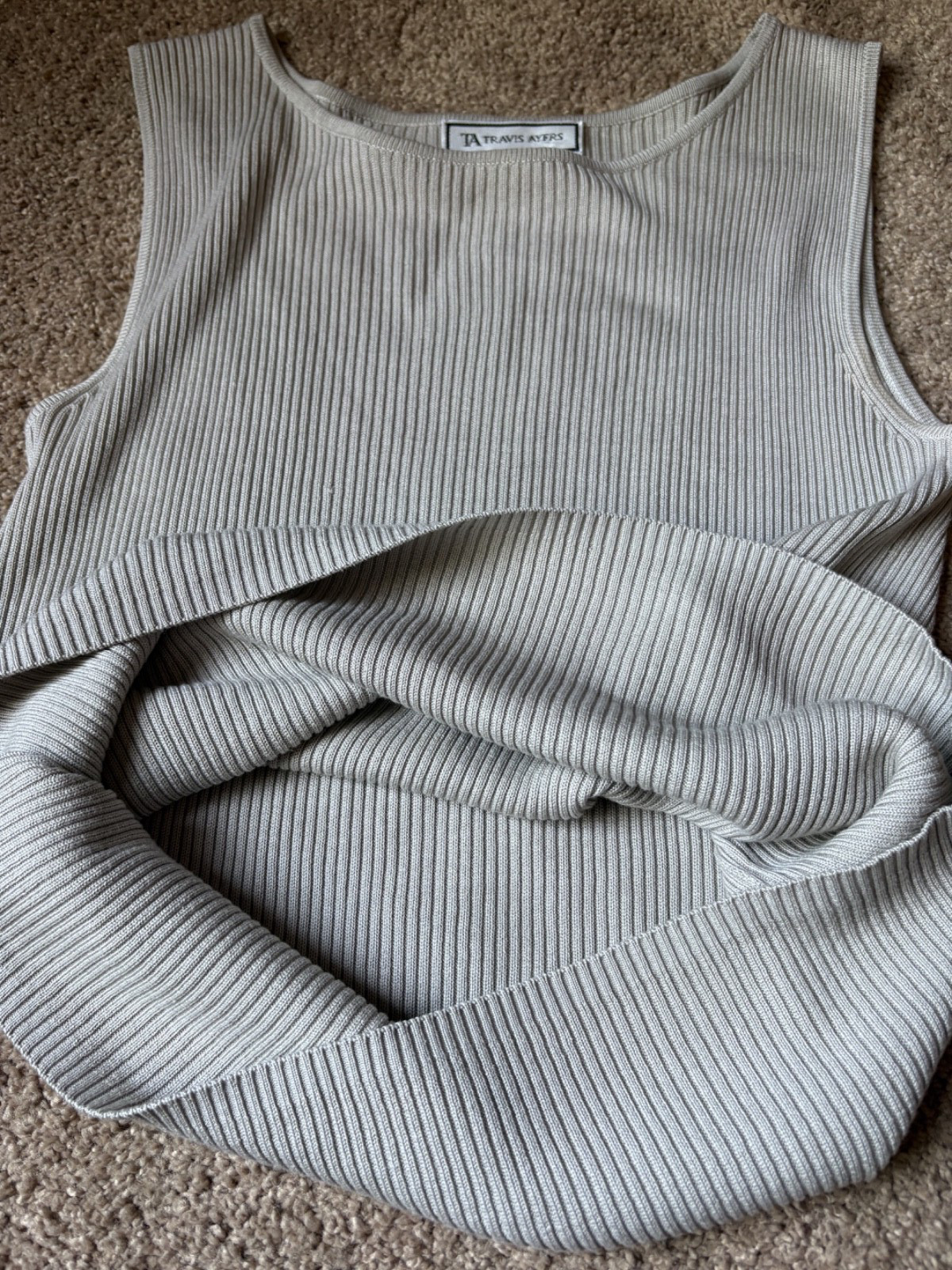 Travis Ayers Silk Rayon Beige Nude Ribbed Knit Tank Top Womens 10 Medium