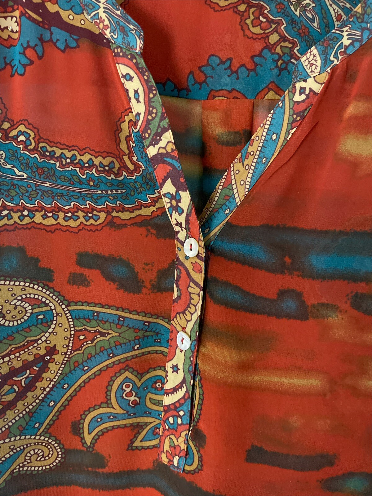 Multiples Plus Sz Top Semi-Sheer Paisley Henley Neck Sequins Long Sleeves Tunic