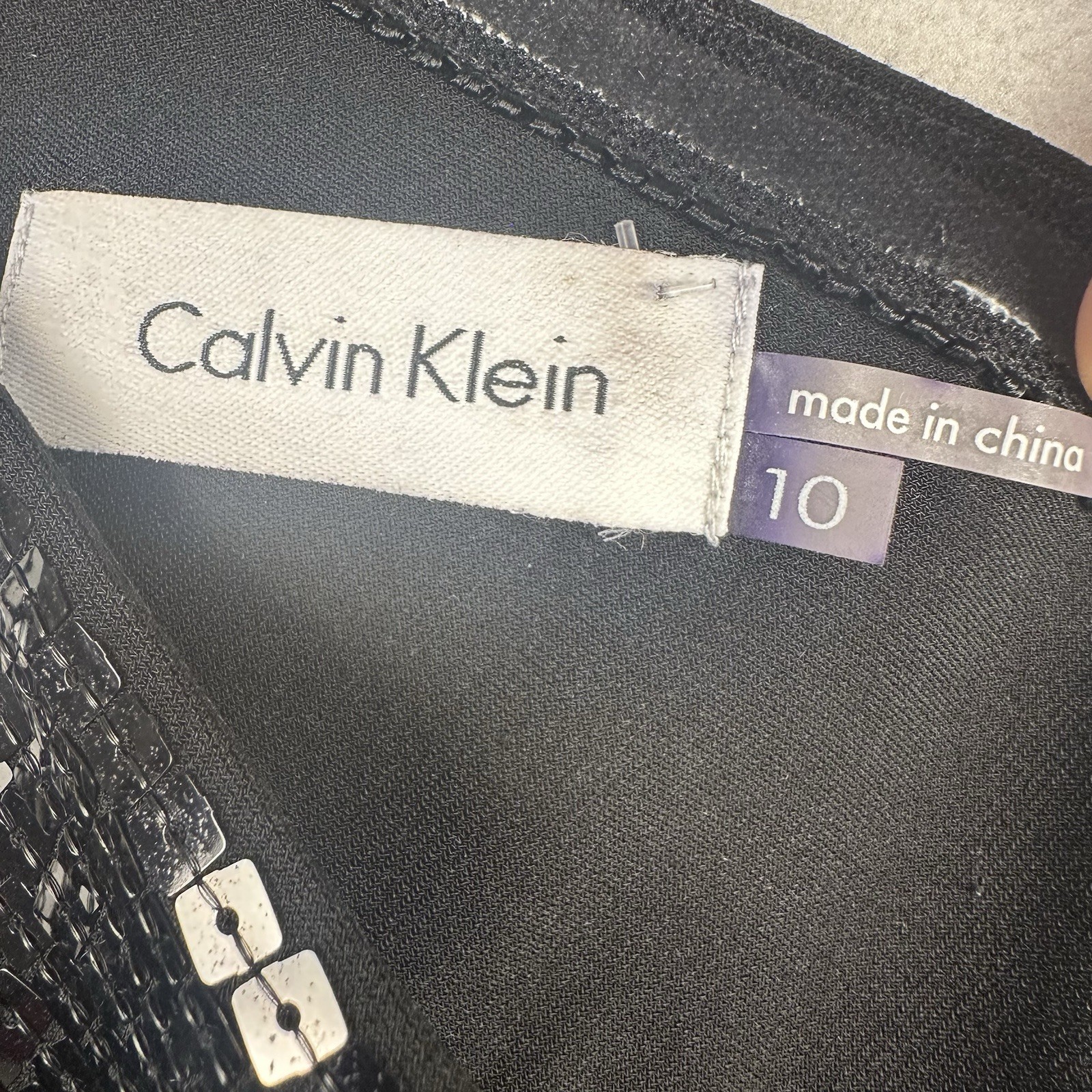 Calvin Klein One Shoulder Sequin Cocktail Dress Sz 10 Little Black Dress Sheath