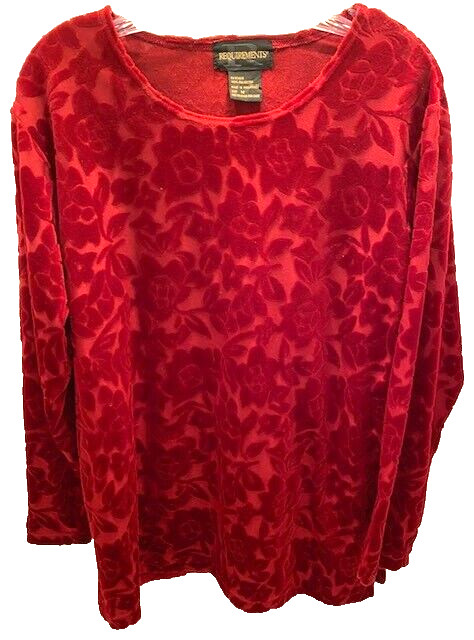 Requirements Women’s Size M Dark Red Velvet Burnout Floral Long Sleeve Tunic Top