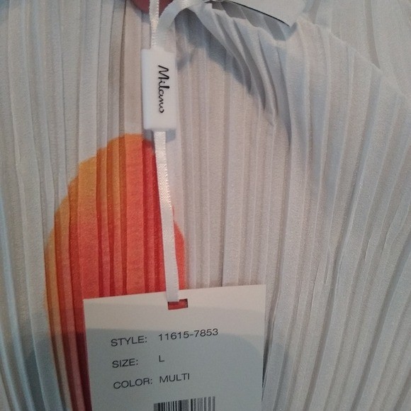 Milano Large Polka Dot Pleat Texture Career Blouse, White Multicolor, Size Large