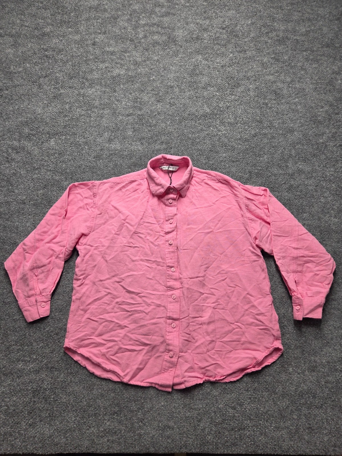 Stradivarius Blouse Womens Sz XS Pink Long Sleeve Button Up Relaxed Fit Casual