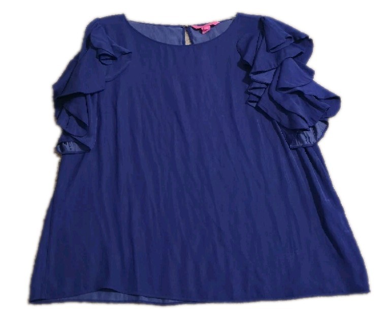 Lilly Pulitzer Women’s Sslv Flounce Galaxy Blue Satin Blouse Sz L