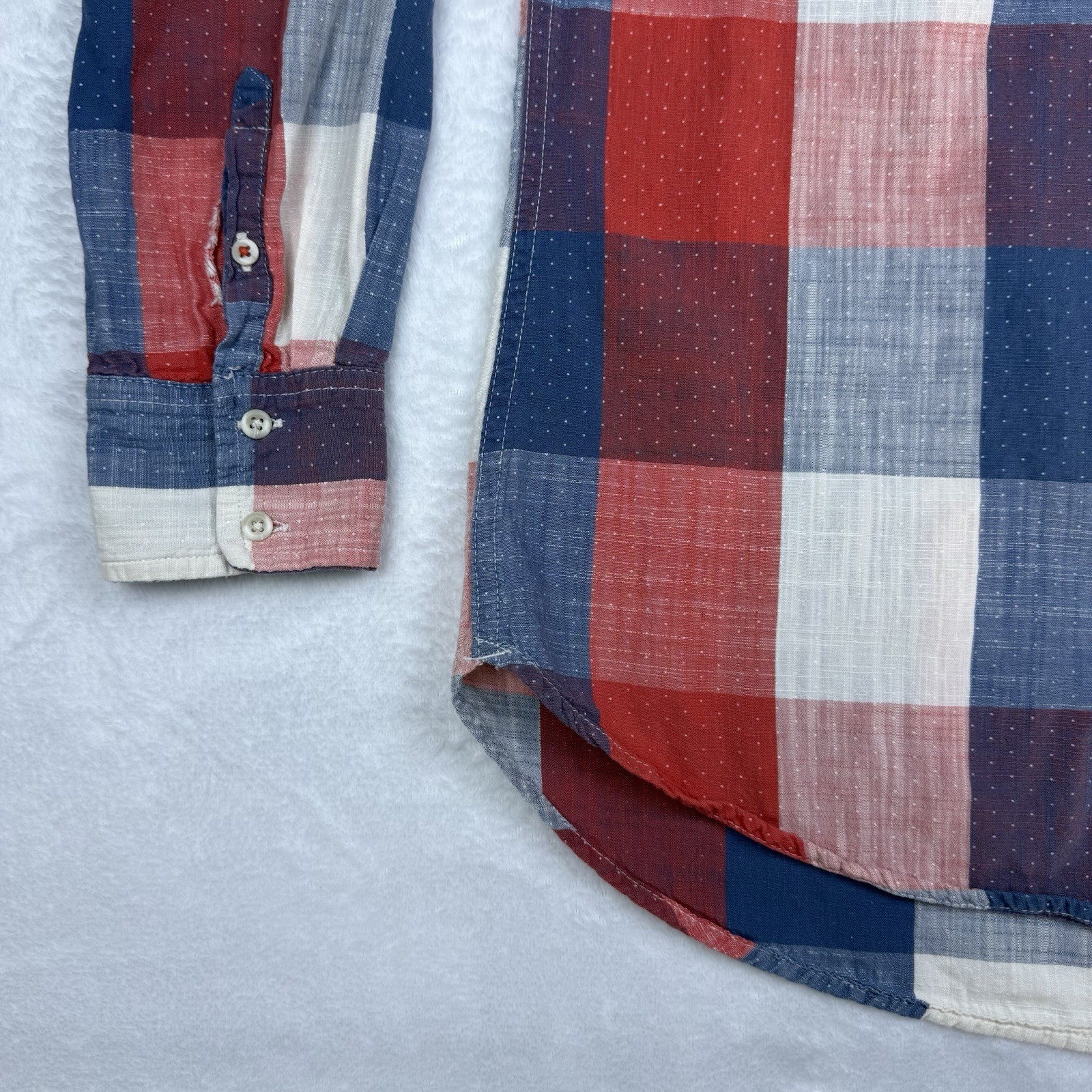 Merona 100% Cotton Red, White & Blue Plaid Shirt L Patriotic Casual Cool Comfy