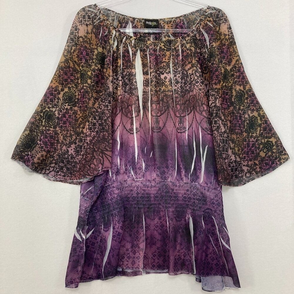 Style & Co. size 1X Purple Abstract Boho Stretch Blouse Festival