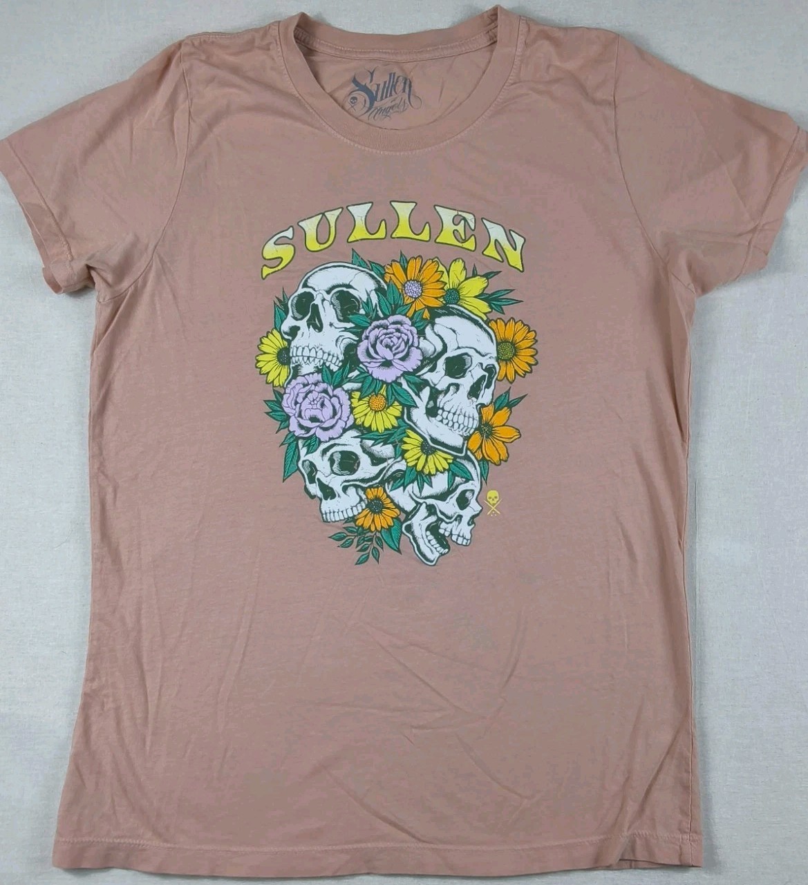 Sullen Womens XL Pink Floral Skulls Graphic Tee