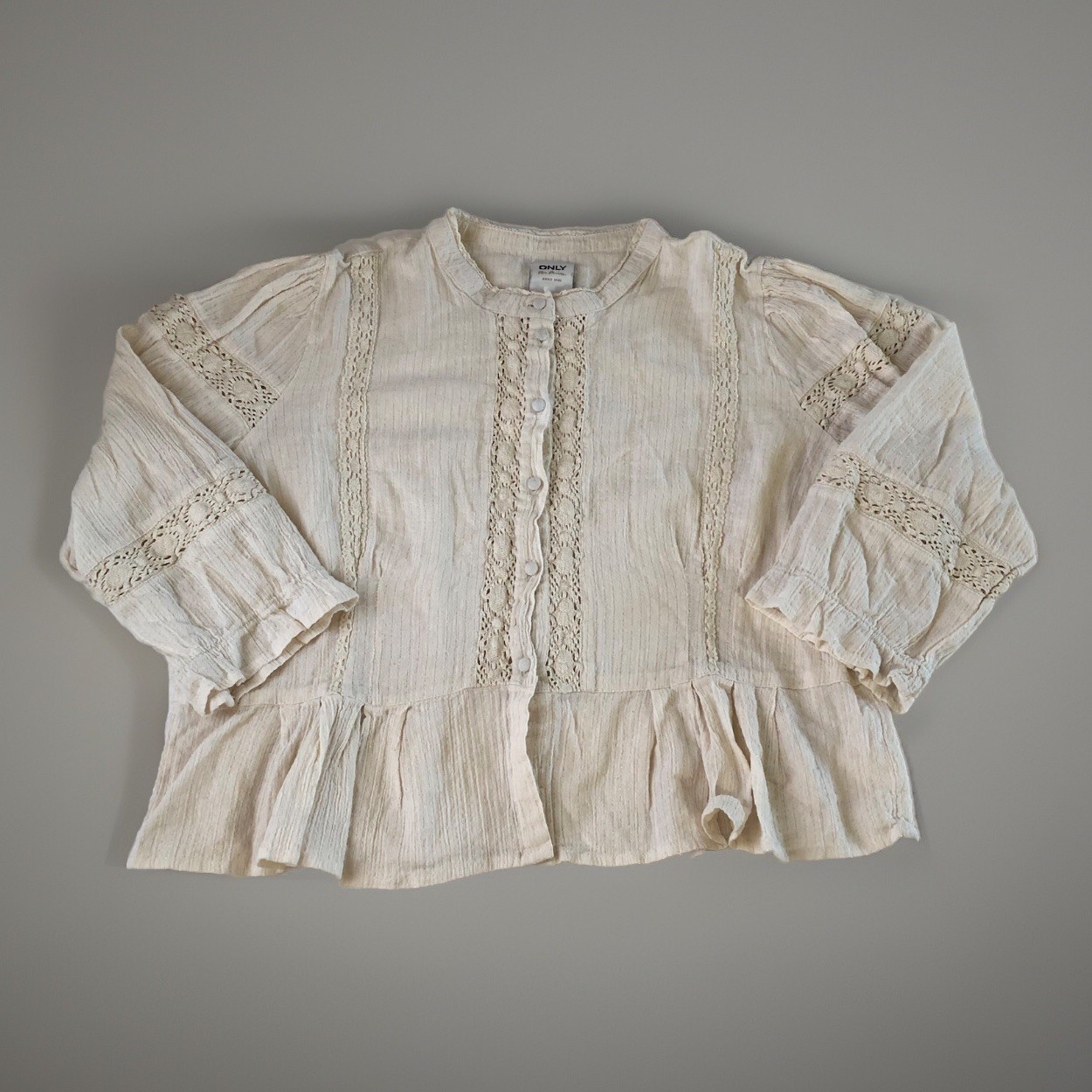 ONLY Cream Boho Crochet Lace Button Front Peplum Blouse Top Cottagecore XXL