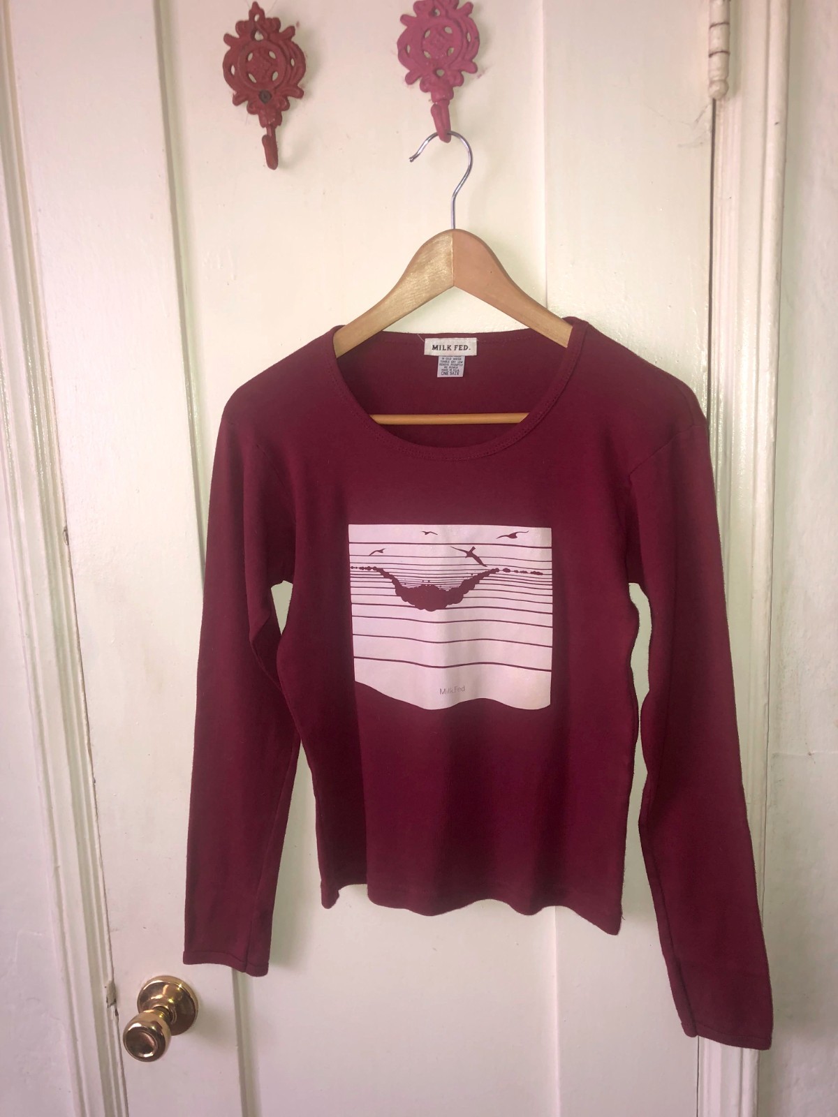 Rare Vintage Milk Fed L/S Maroon T Shirt, One Size