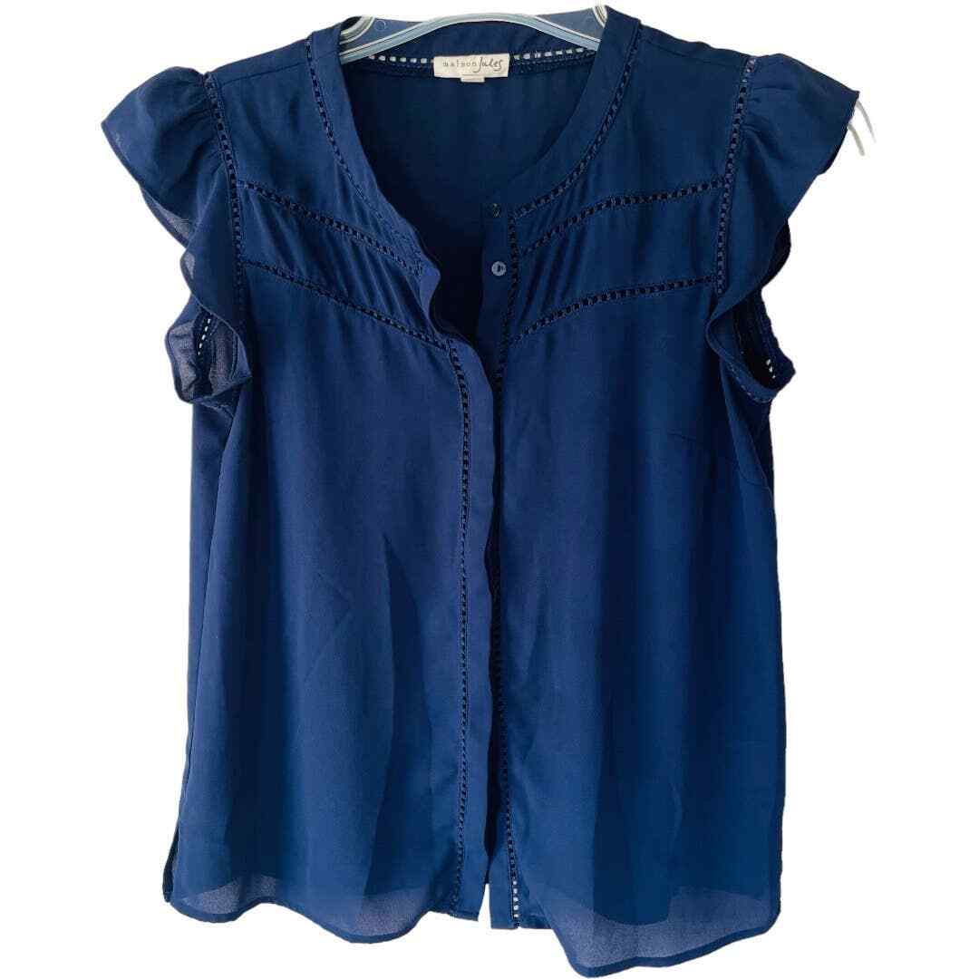 Maison Jules Navy Blue cutout ruffles blouse Size S