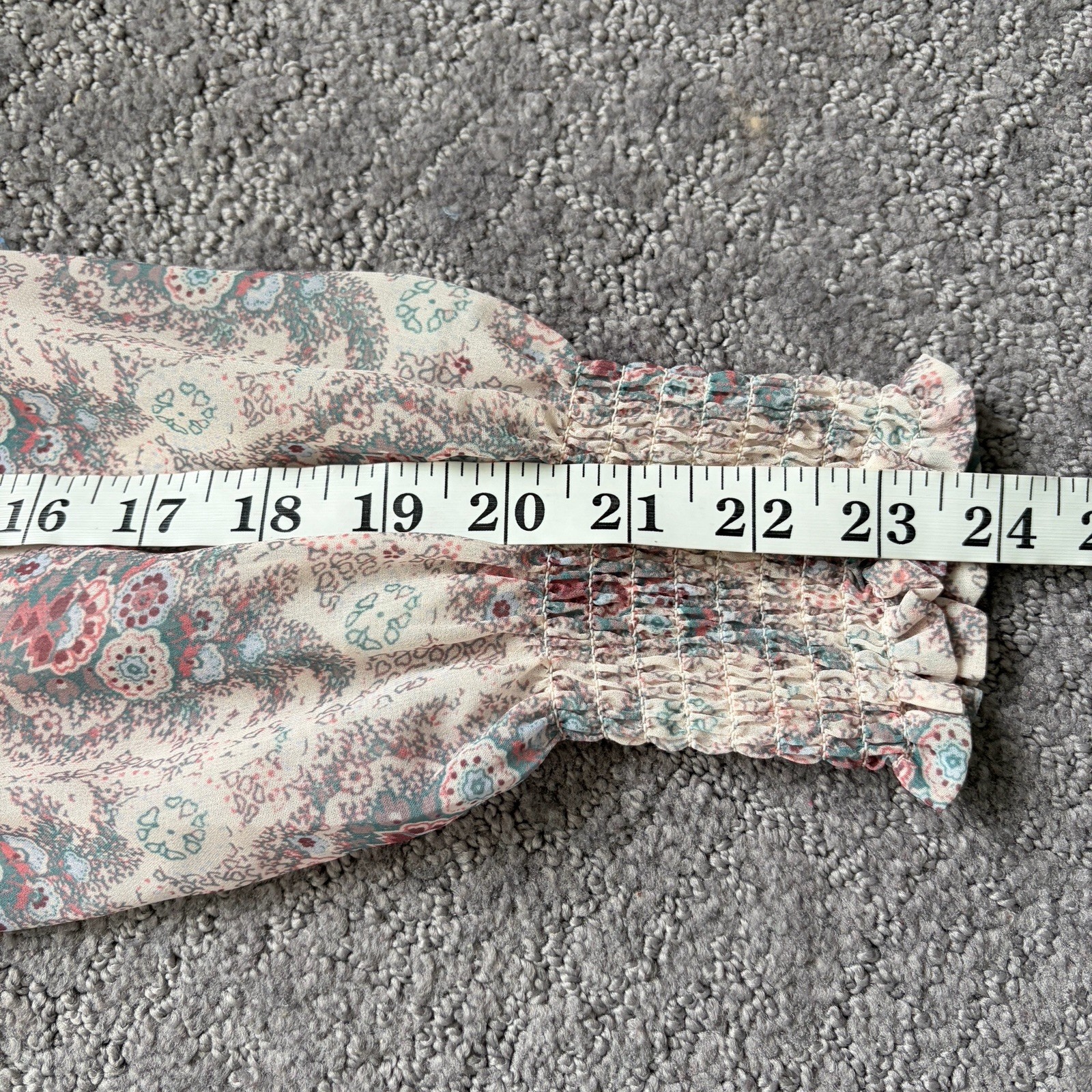 PAIGE Blouse Womens Small Ivory Pink Sheer Paisley Margherita Tie Waist Peasant