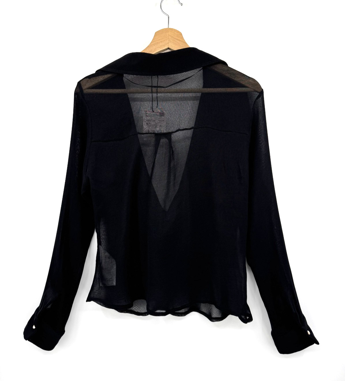 NWT Koton Studio Sheer Black Cowl Neck Blouse Long Sleeve Draped Top EU38 US6