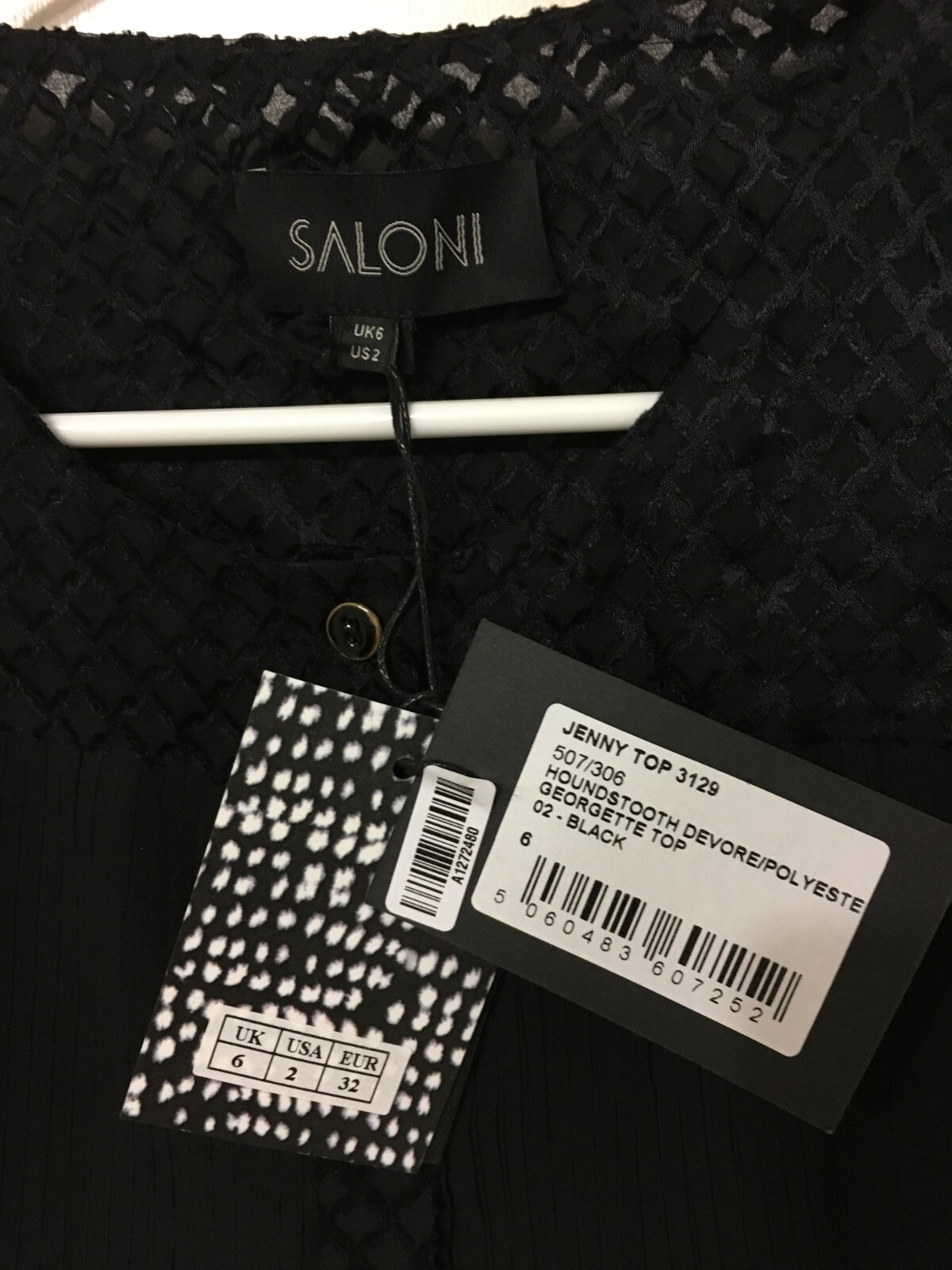 Saloni Jenny Top 3129 Houndstooth Devore Georgette Top Size US 2