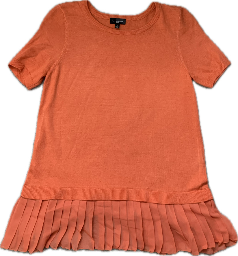 The Limited Chiffon Hem Short Sleeve Sweater Top Coral Orange Small NWOT