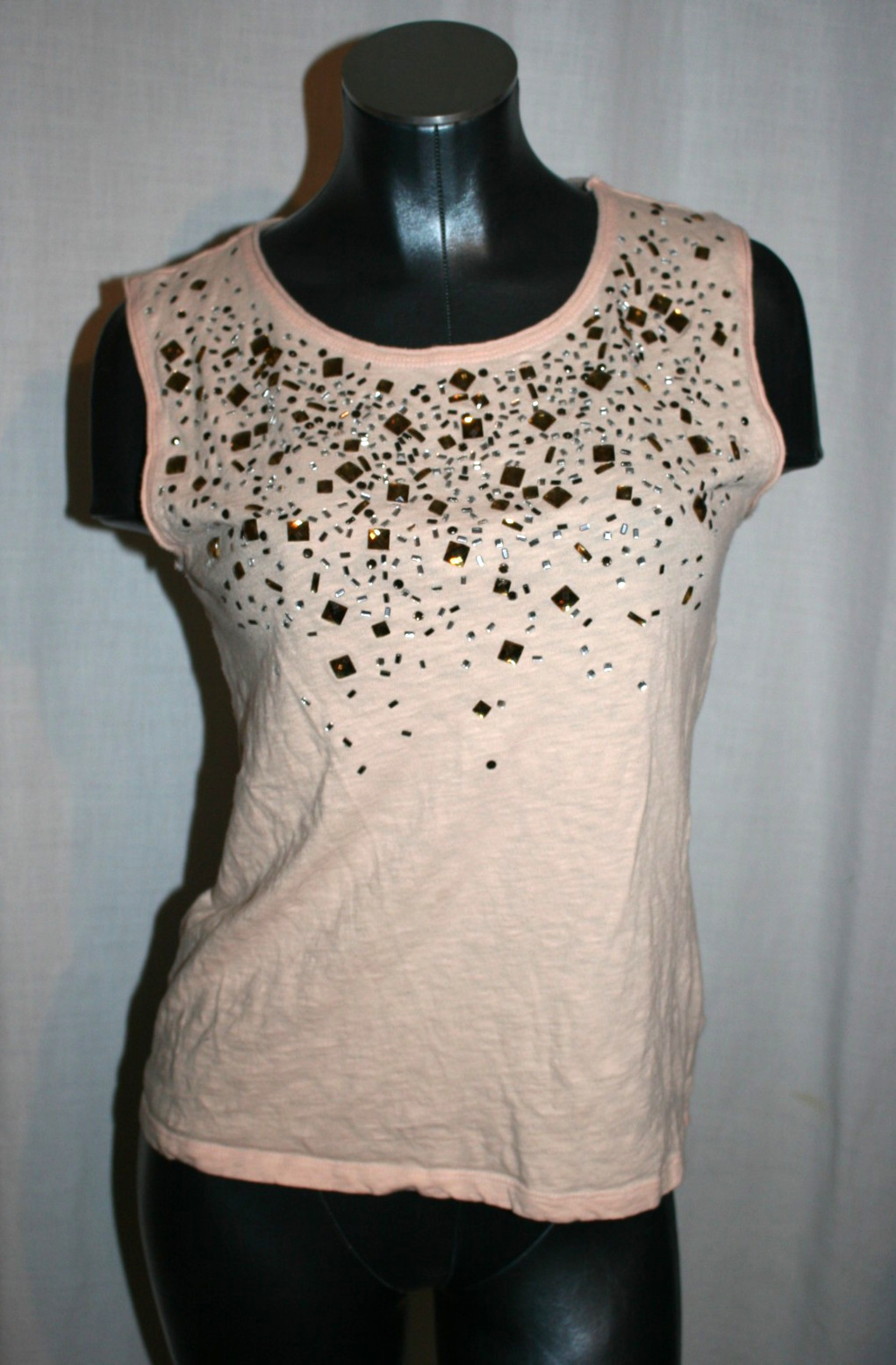 Womens 7 For All Mankind Embellished 100% Cotton Tank Top Peach Small
