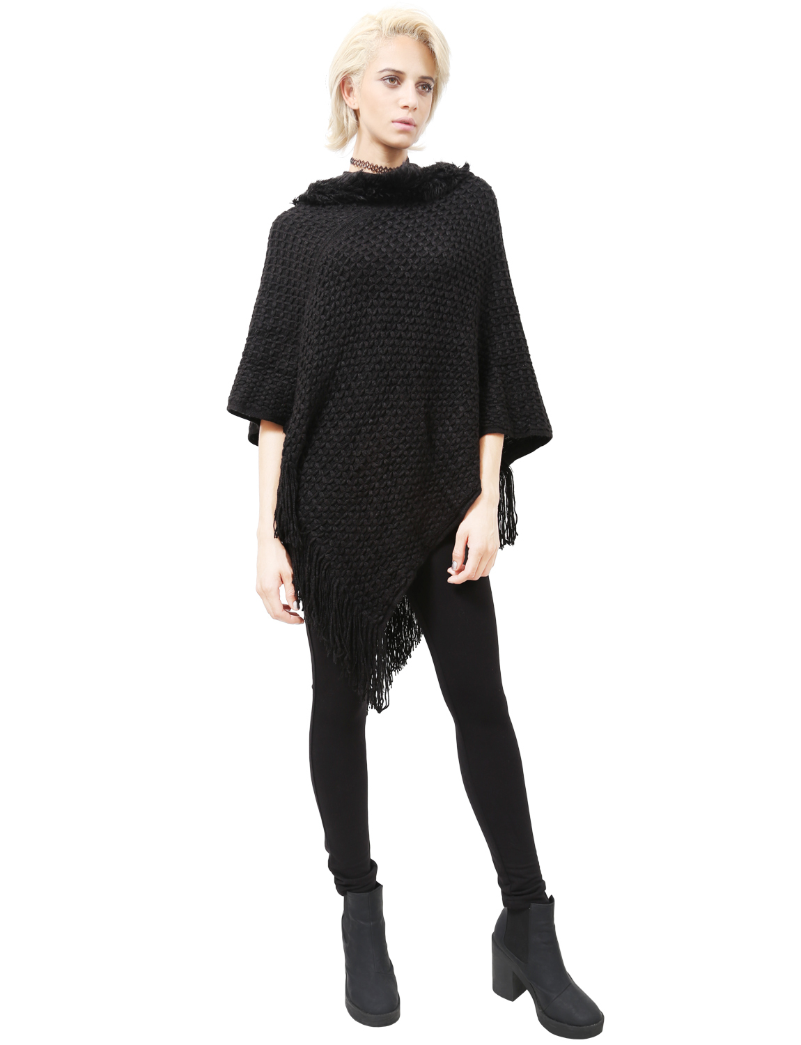 NE People Womens Knit Hood/Batwing Tassel Fullover Poncho Wrap Cape NEWPC01-13