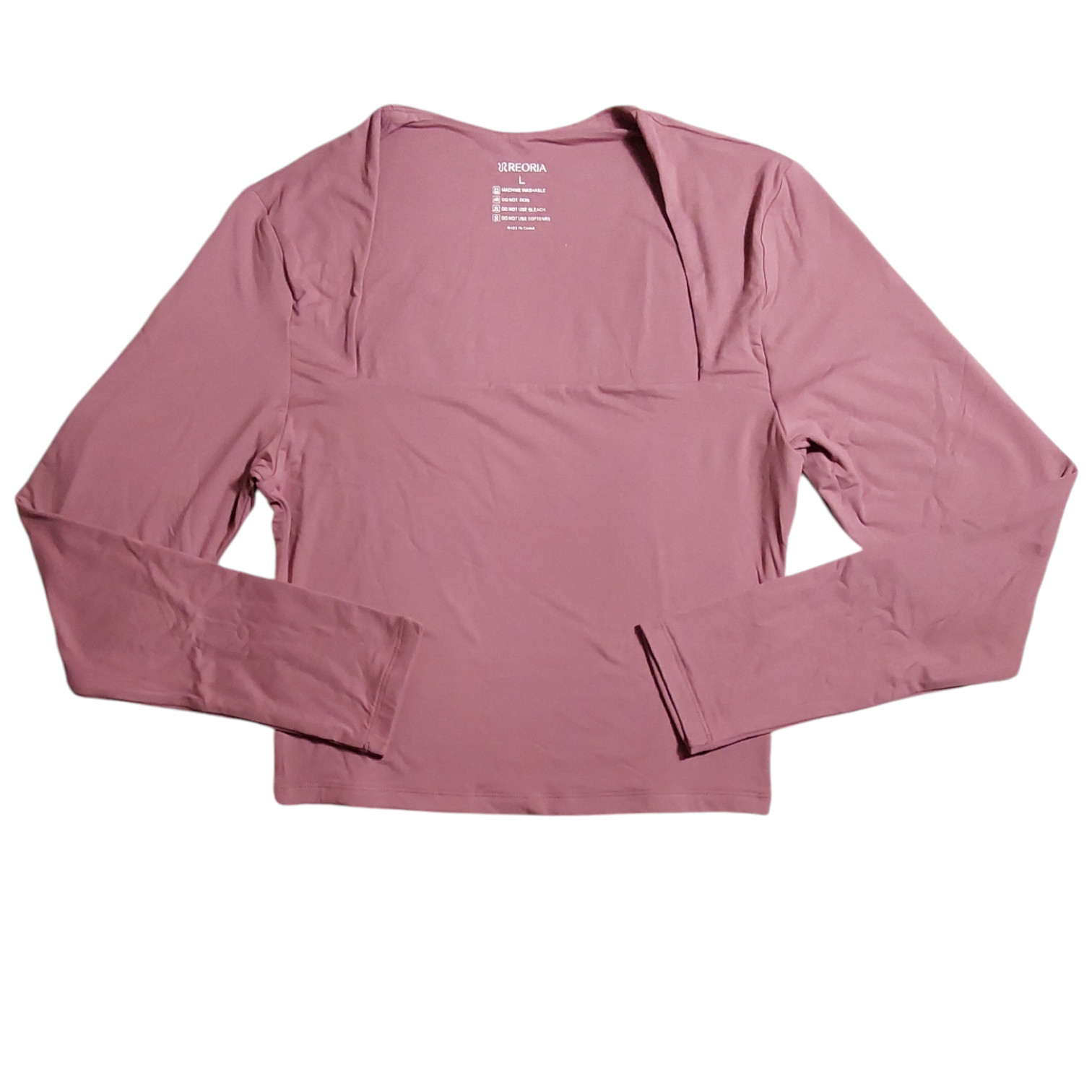 Reoria Women’s Size L Soft Stretch Purple Long Sleeve Cropped Shirt FREE S&H NWT