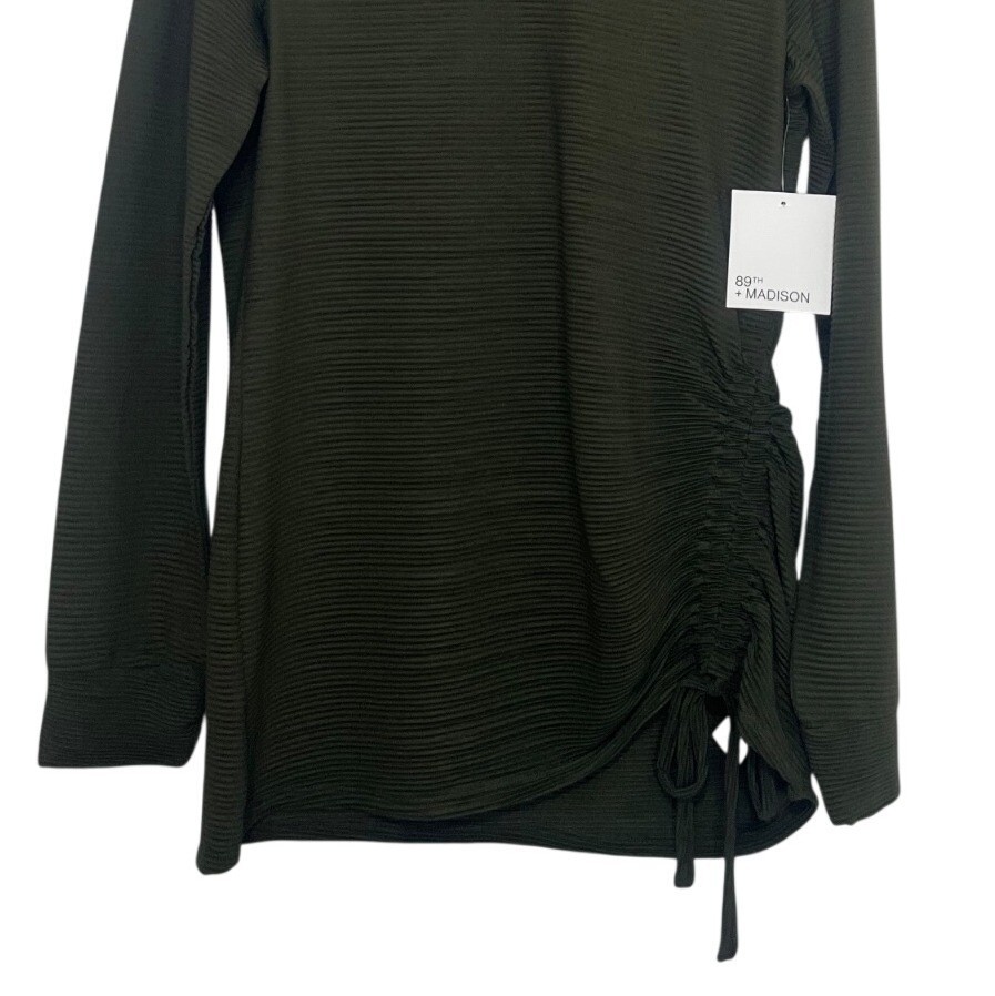 89th Madison Long Sleeve Shirt Ribbed Medium Forest Night New Ruched Side